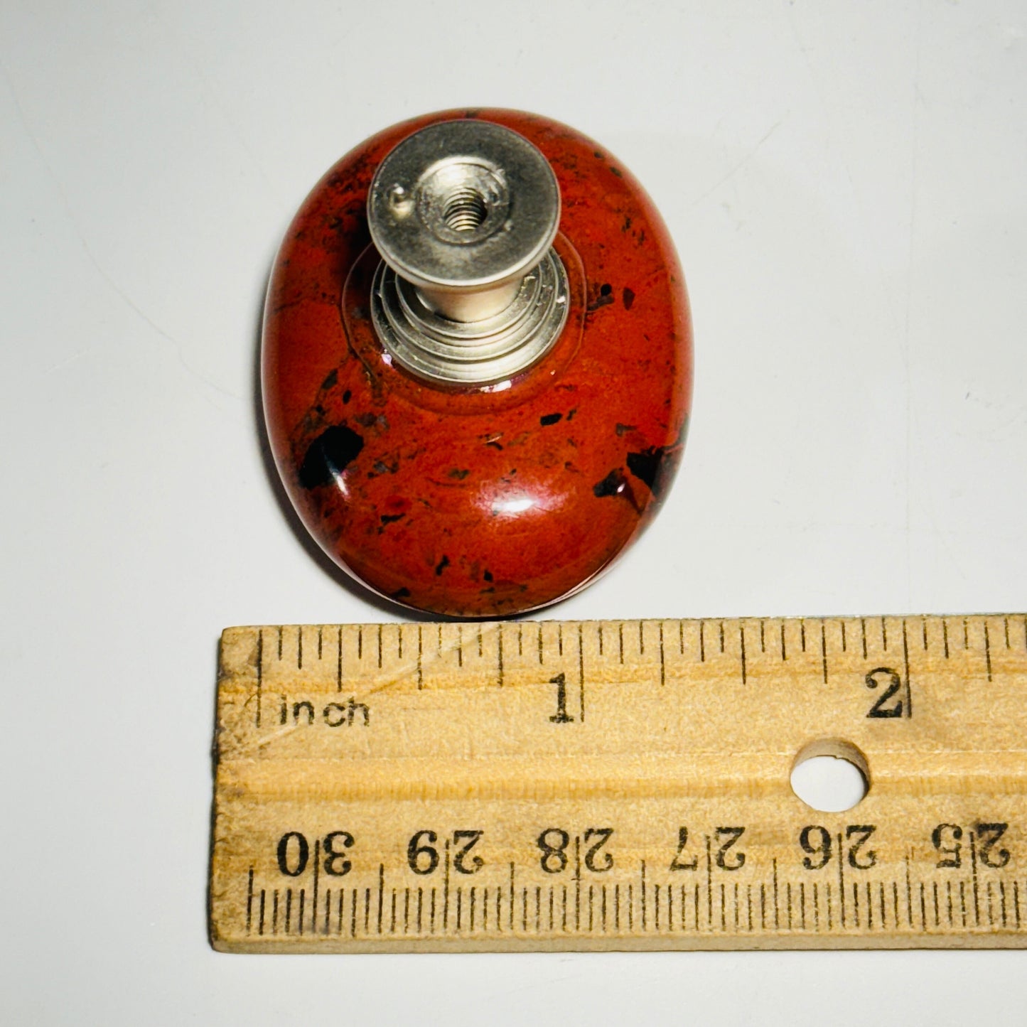 [shopname] - Polished red jasper drawer knob, brushed nickel base, rock decor