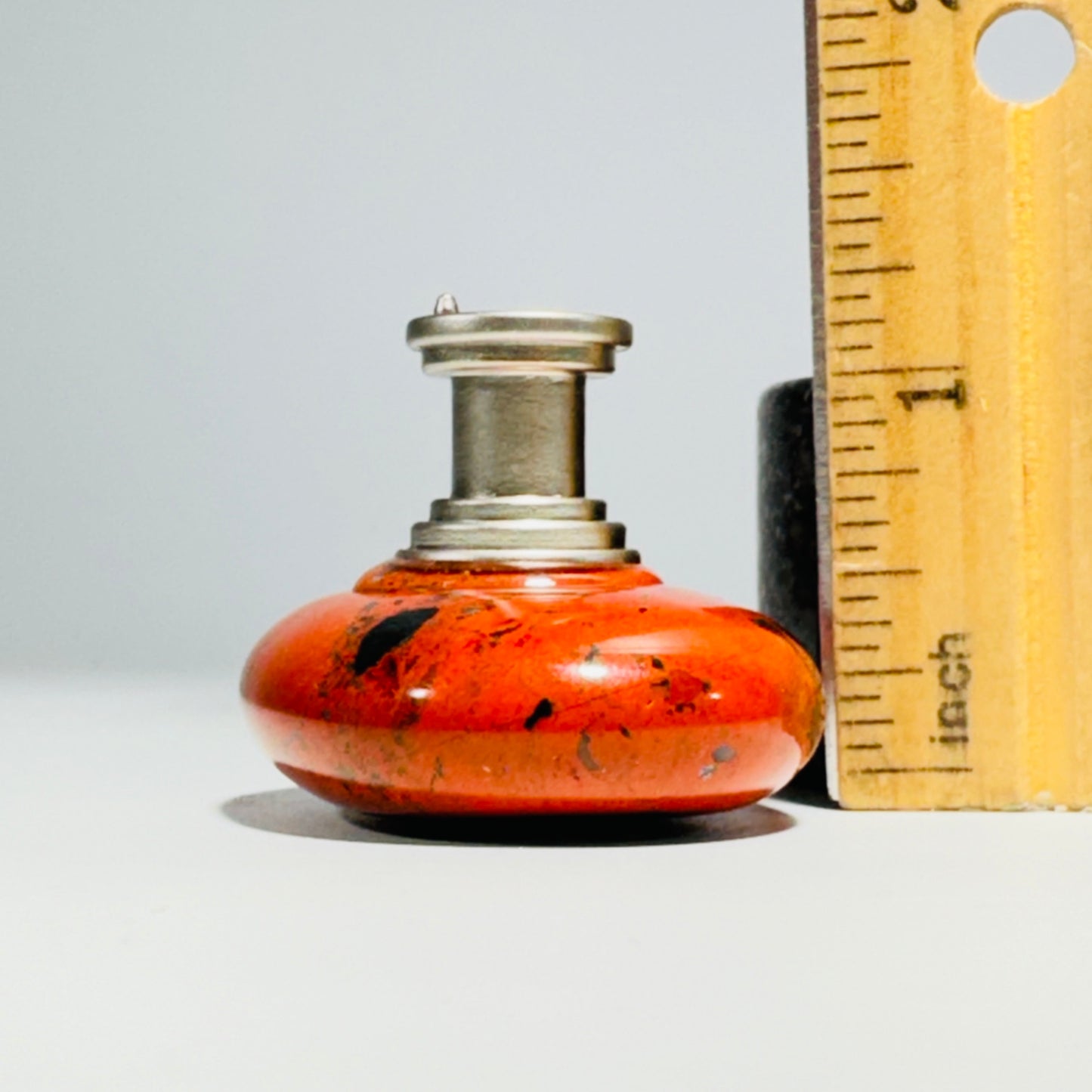 [shopname] - Polished red jasper drawer knob, brushed nickel base, rock decor