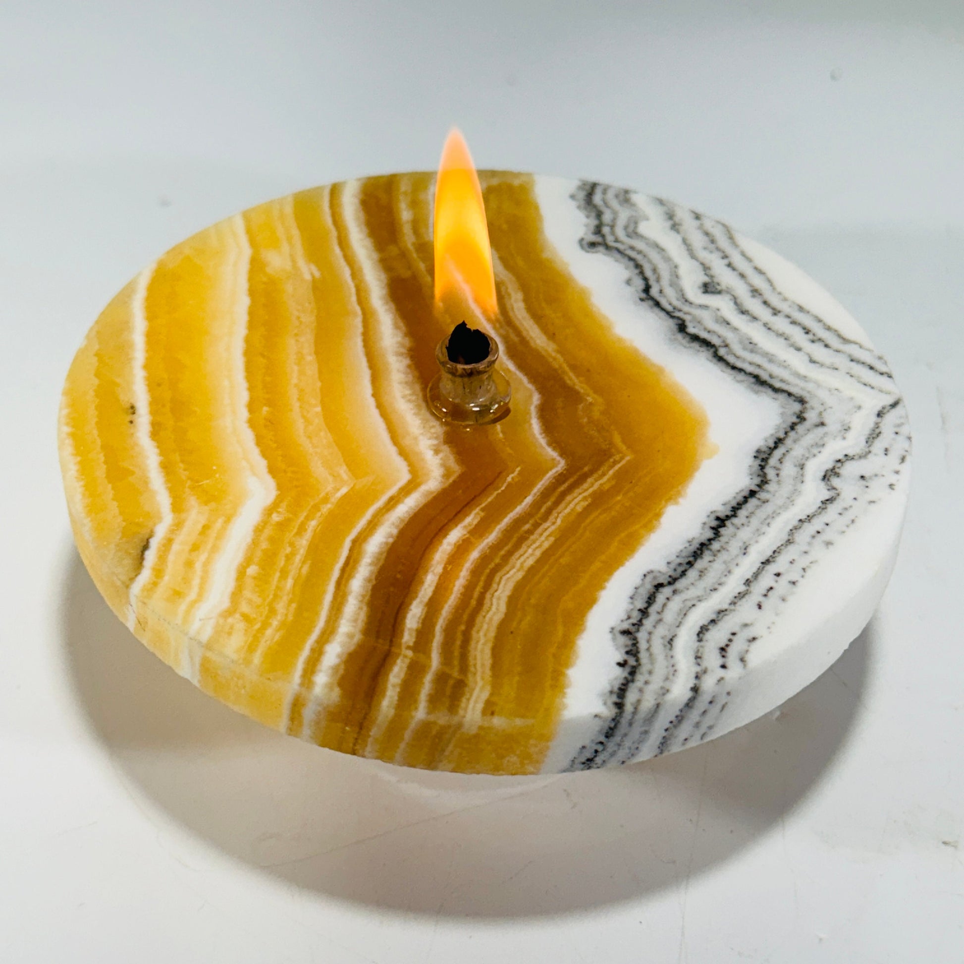 [shopname] - Grass Flower Calcite Rock Oil Candle, rock decor