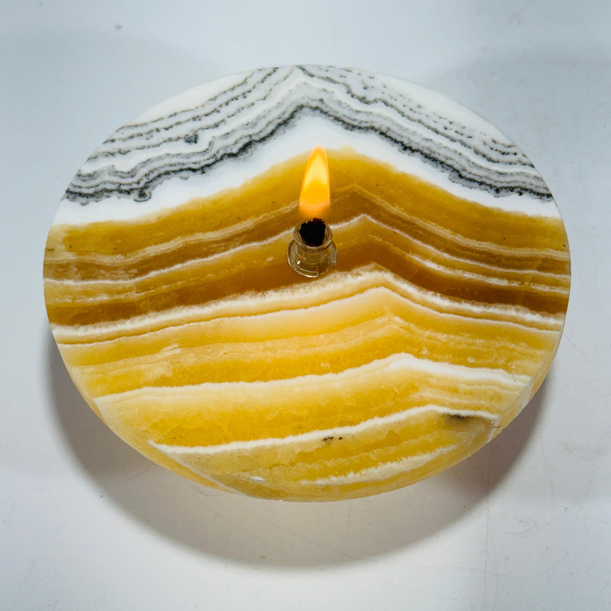 [shopname] - Grass Flower Calcite Rock Oil Candle, rock decor
