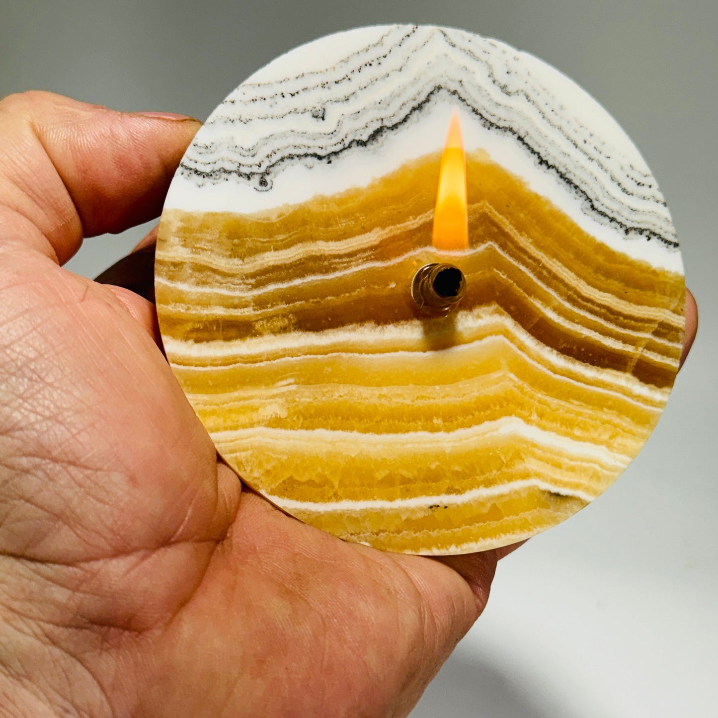 [shopname] - Grass Flower Calcite Rock Oil Candle, rock decor