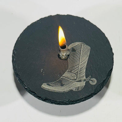 Western Themed Rock oil candle | slate oil lamp, cowboy gift, cowgirl gift, western decor, rock and candle lover, one-of-a-kind