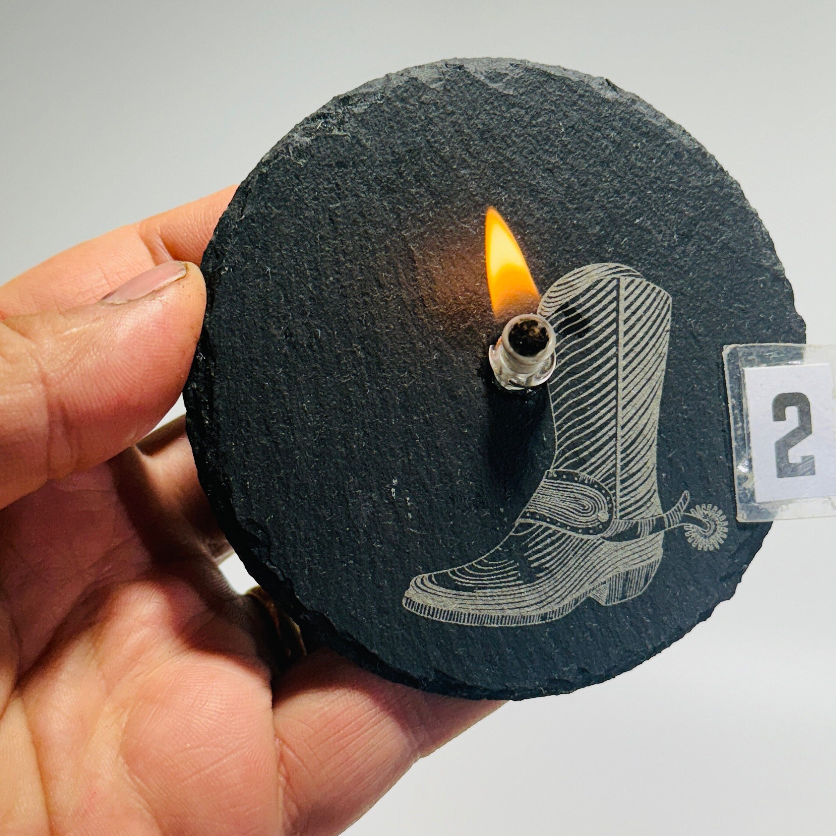 Western Themed Rock oil candle | slate oil lamp, cowboy gift, cowgirl gift, western decor, rock and candle lover, one-of-a-kind