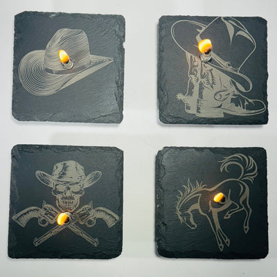 Western Themed Rock oil candle | slate oil lamp, cowboy gift, cowgirl gift, western decor, rock and candle lover, one-of-a-kind, square