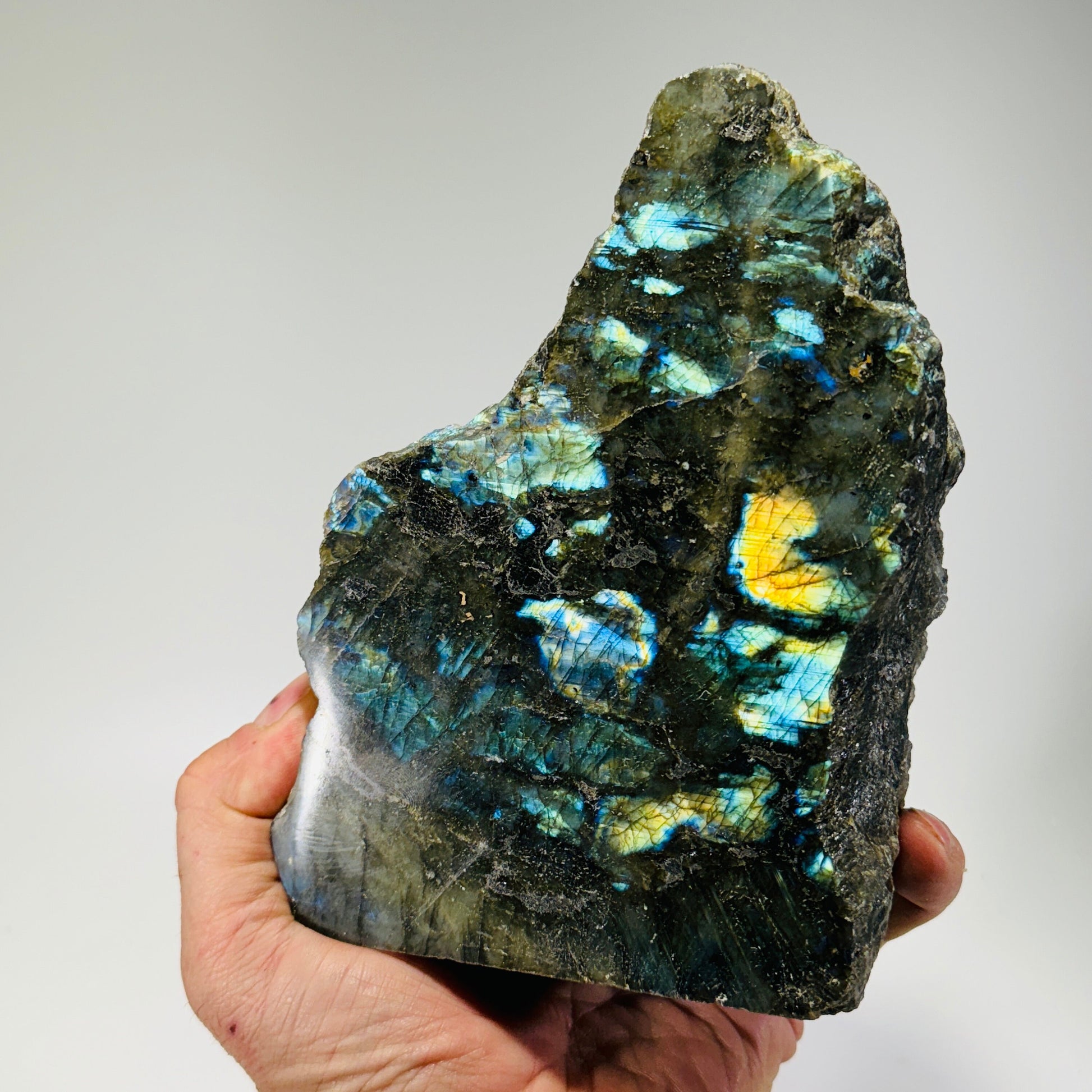 [shopname] - Labradorite crystal end cut, rock decor