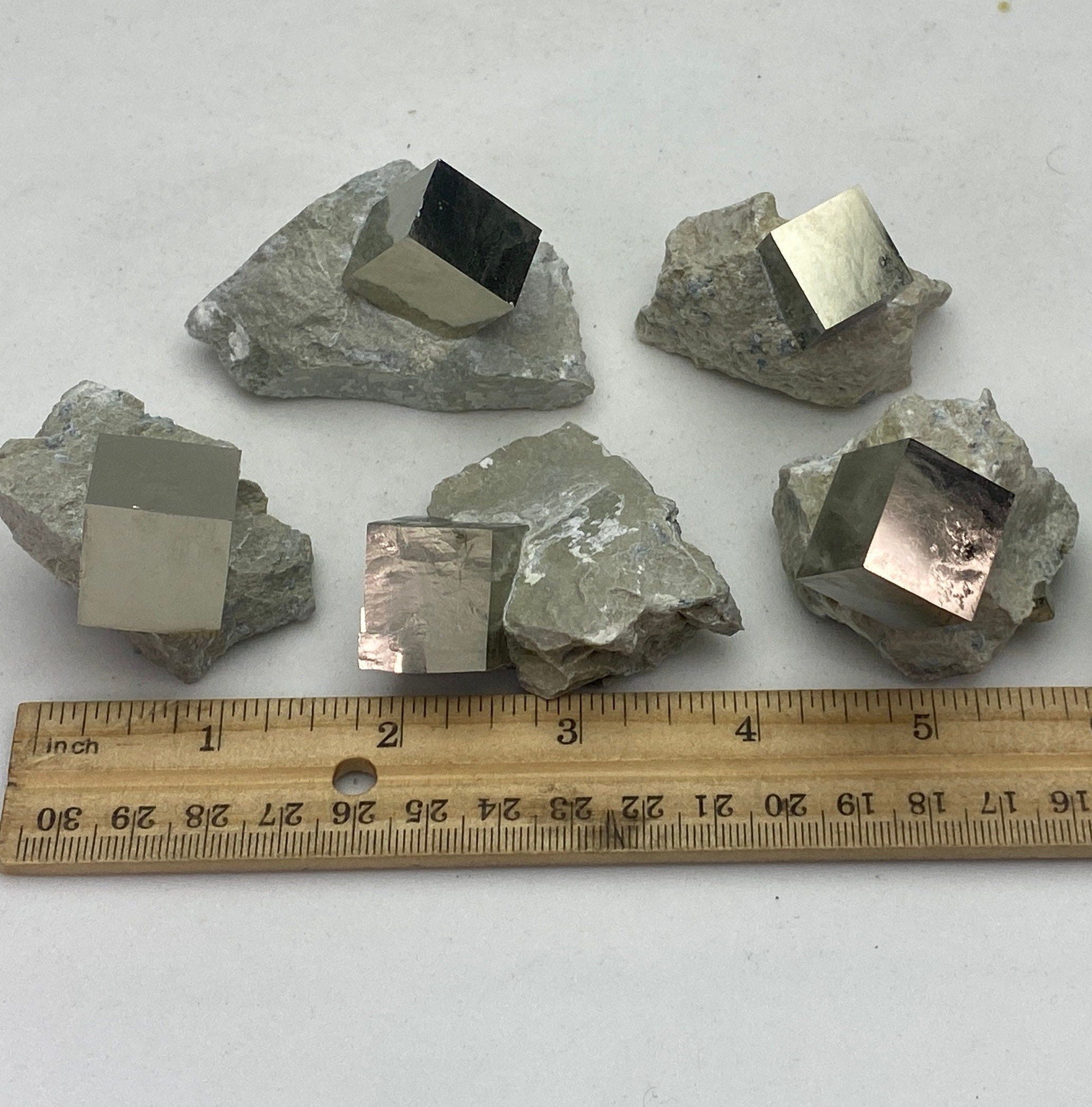 [shopname] - Medium Pyrite cube crystals from Navajun Spain, rock decor