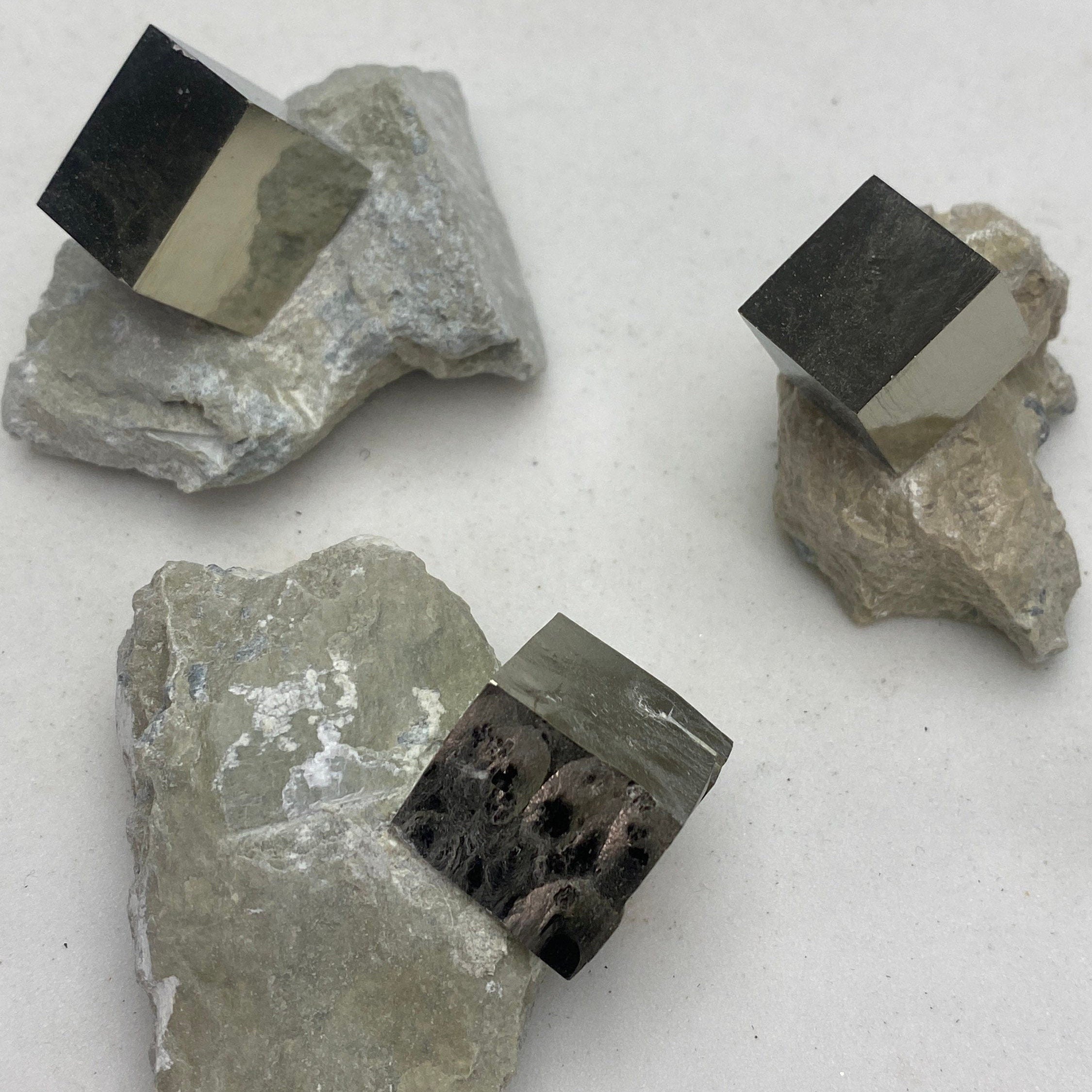 [shopname] - Medium Pyrite cube crystals from Navajun Spain, rock decor