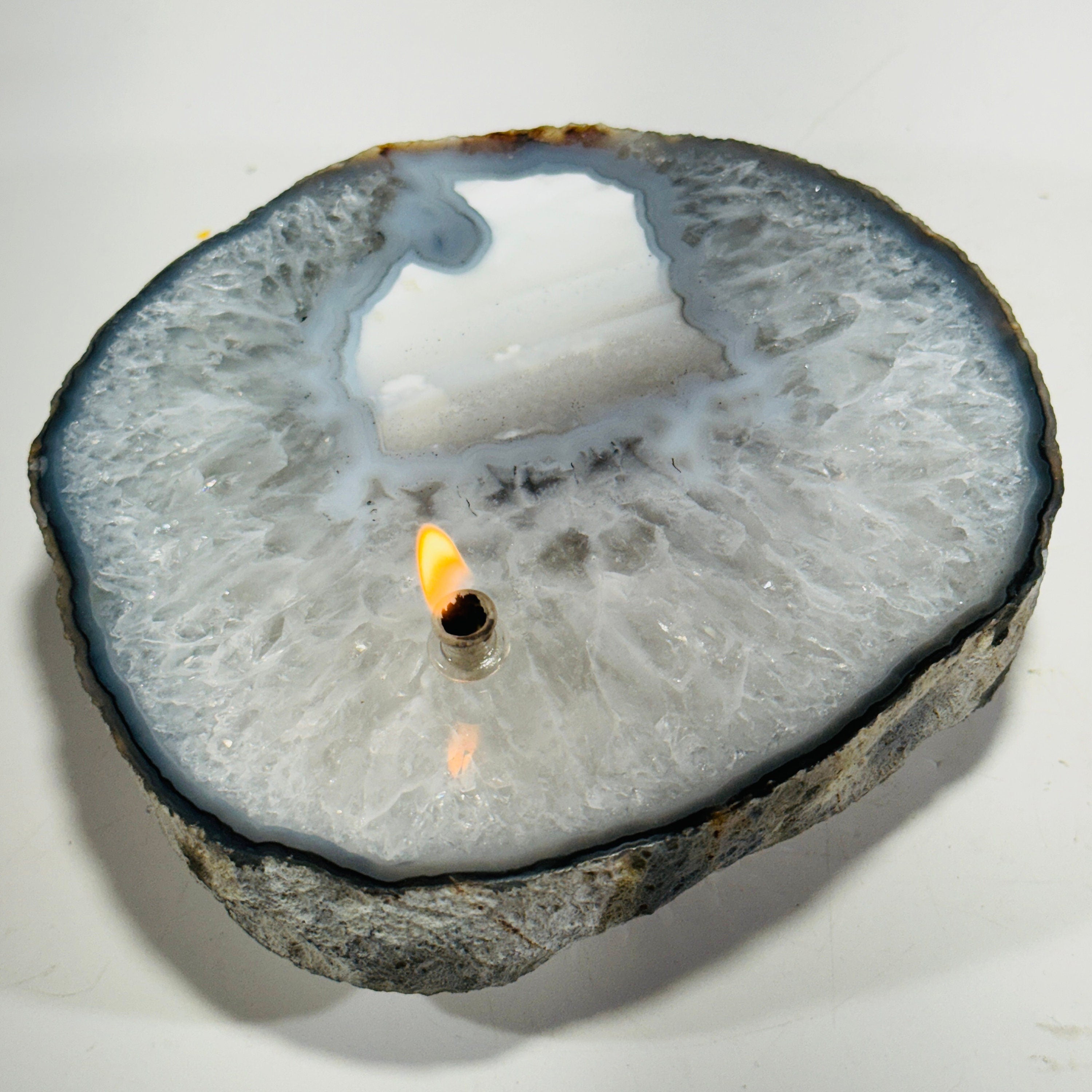 Rock Candle - Thick Agate Slab | rock oil lamp, agate oil candle, agate stone candle, agate geode, rock lover or candle gift idea