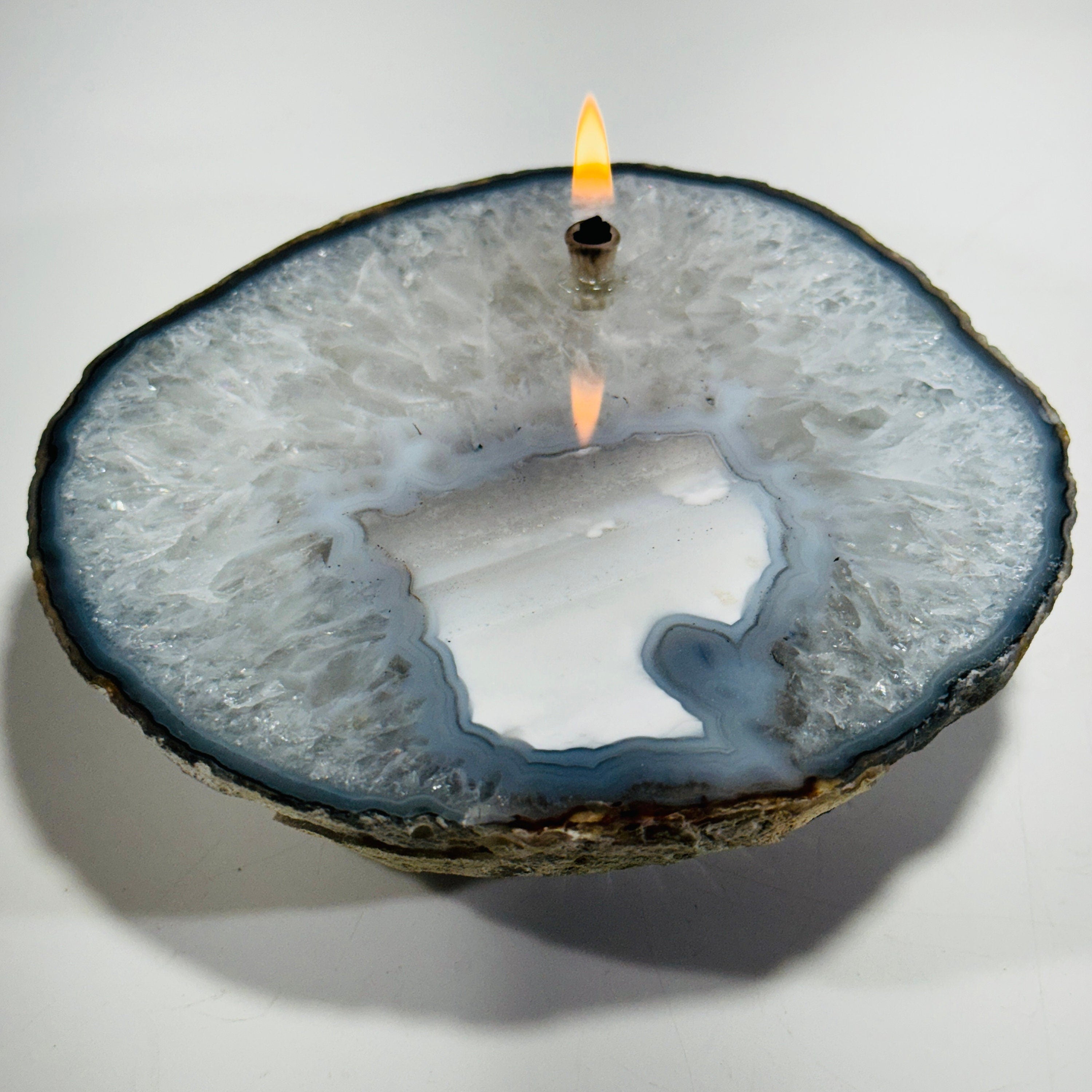 Rock Candle - Thick Agate Slab | rock oil lamp, agate oil candle, agate stone candle, agate geode, rock lover or candle gift idea