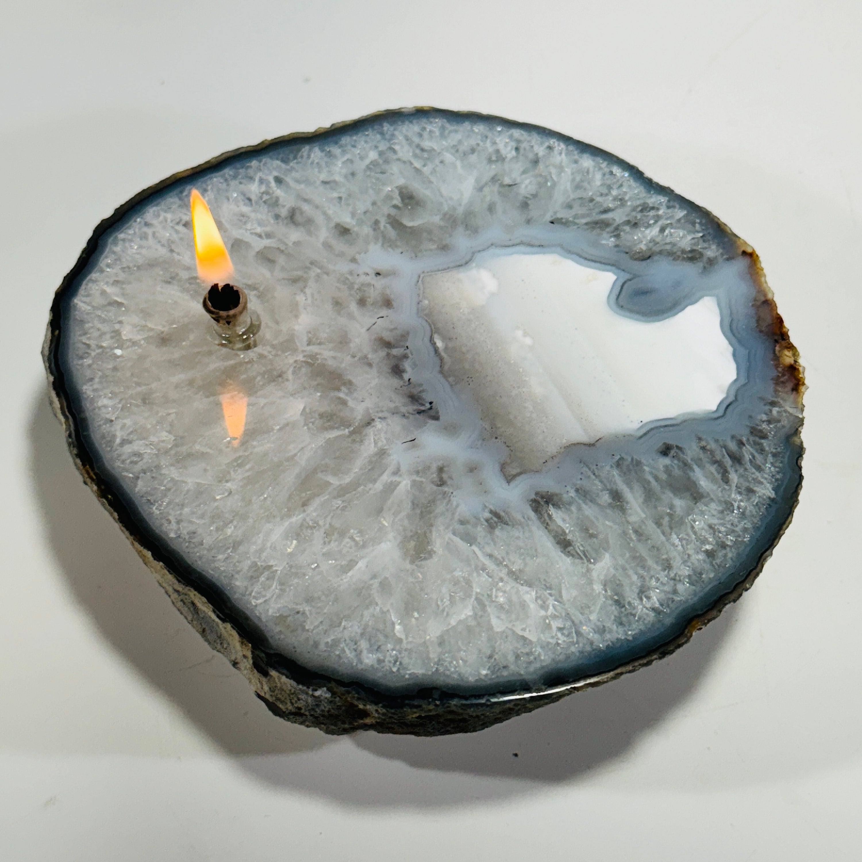 Rock Candle - Thick Agate Slab | rock oil lamp, agate oil candle, agate stone candle, agate geode, rock lover or candle gift idea