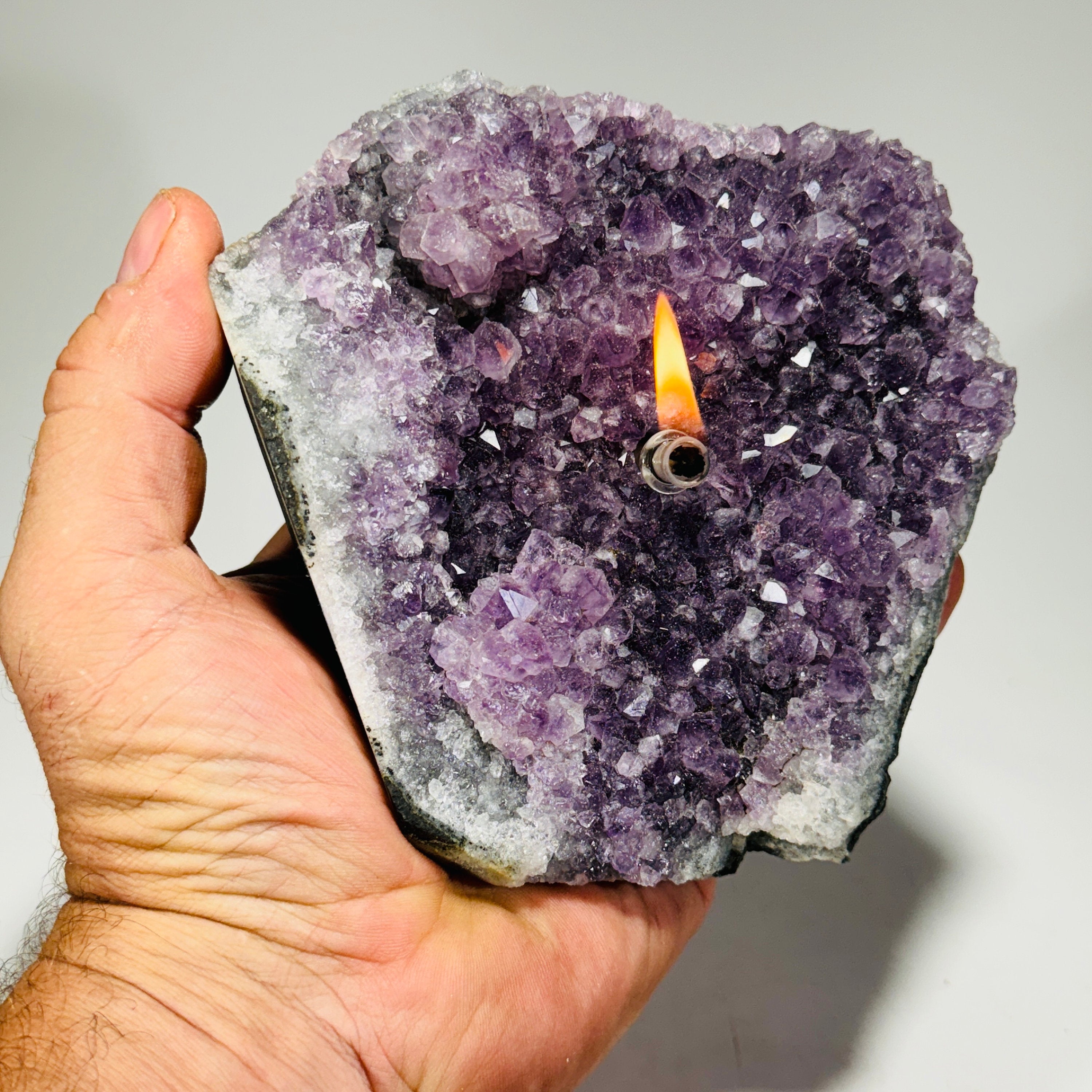 Rock oil lamp, Amethyst geode | crystal rock candle, amethyst cluster, amethyst lamp, crystal lamp, amethyst crystal, amethyst geode cluster