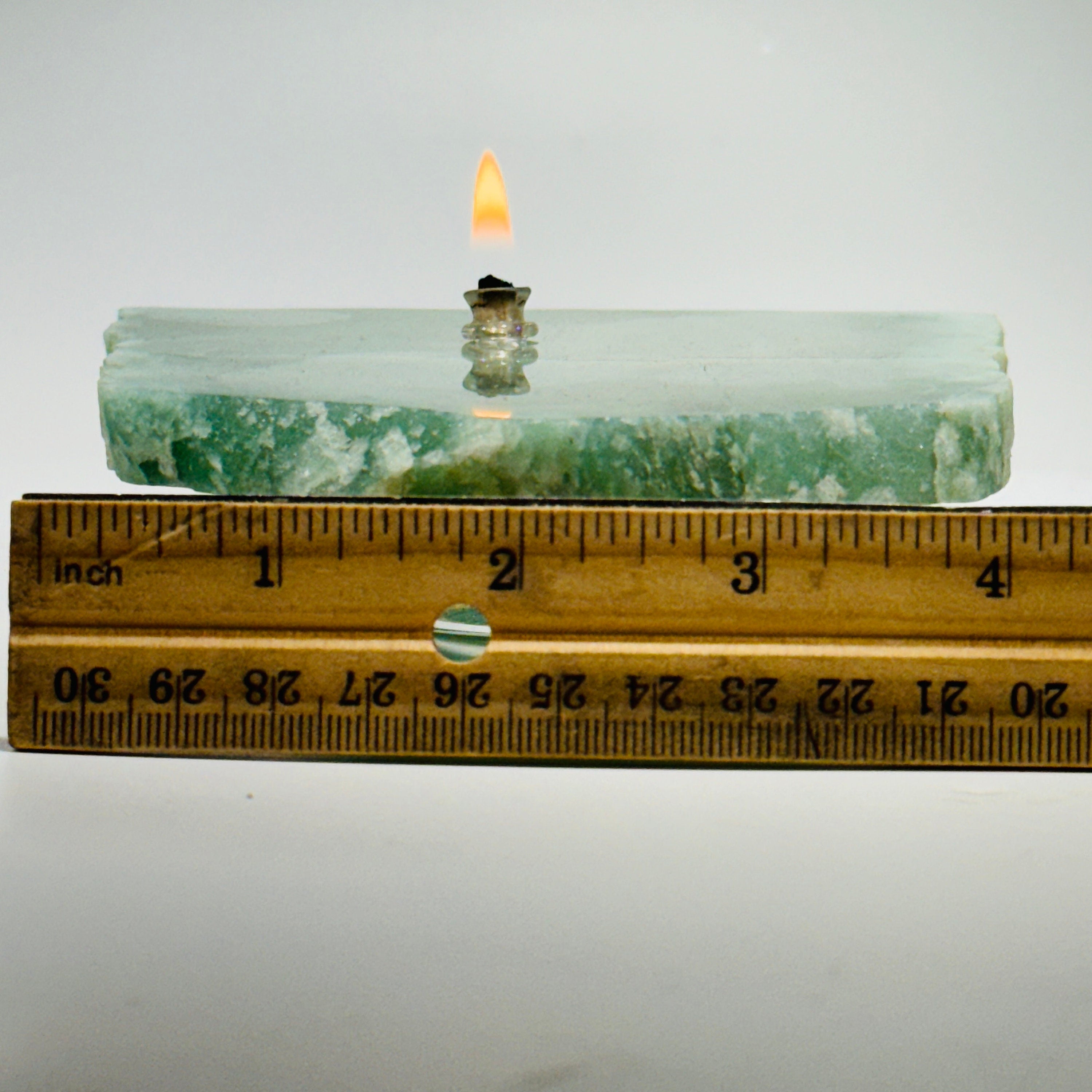 Rock Oil Candle - green quartz | unique rustic decor for the rock or candle lover, stone oil lamp, table centerpiece, crystal candle