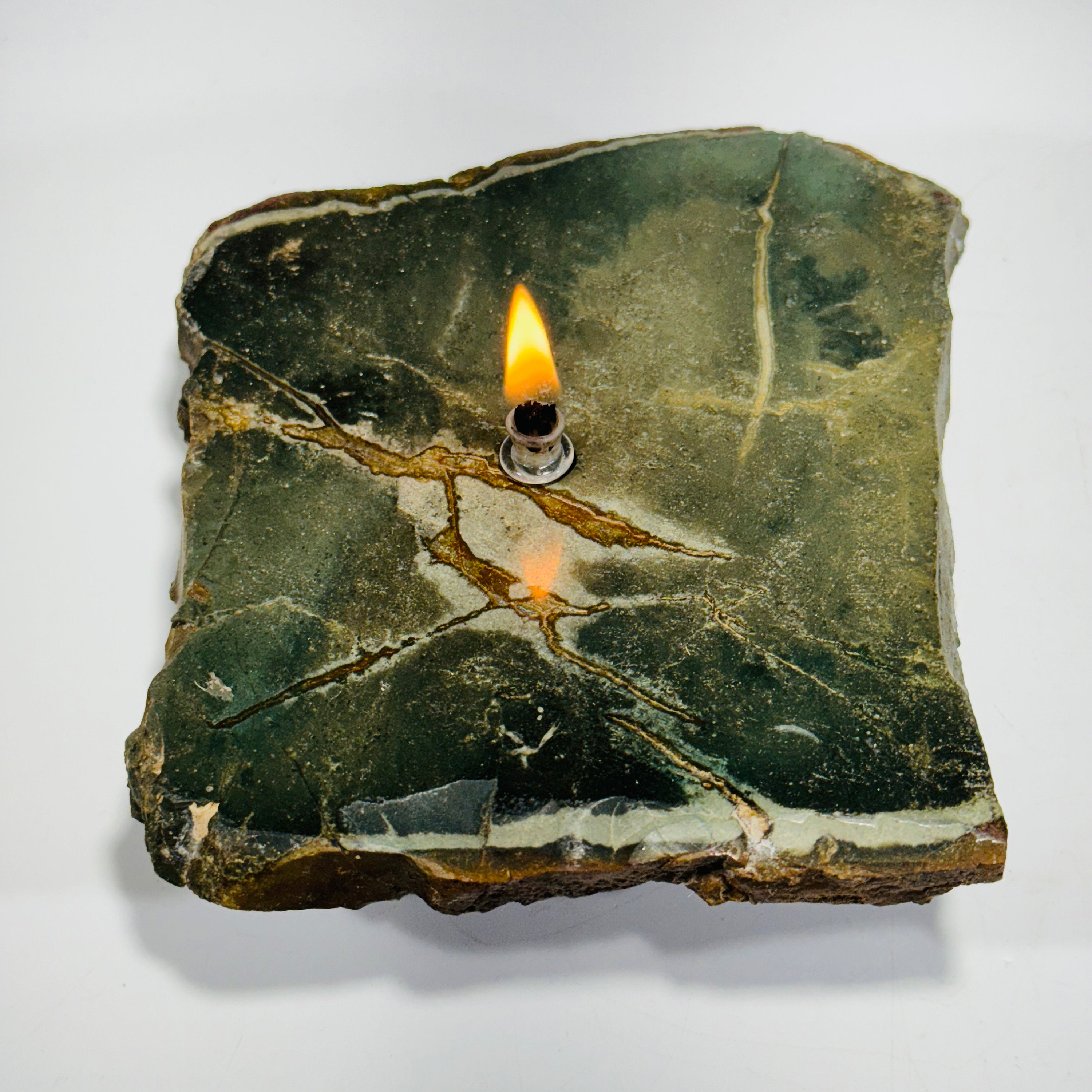 Rock oil lamp, polychrome jasper