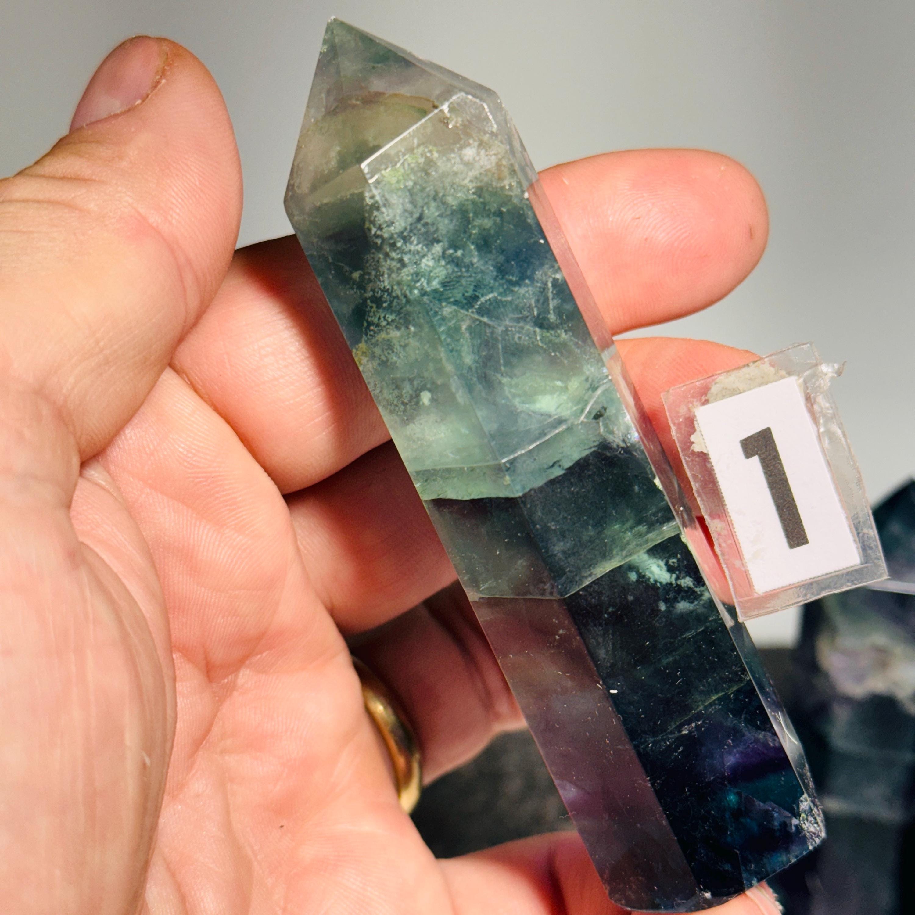 Rainbow fluorite crystal obelisk