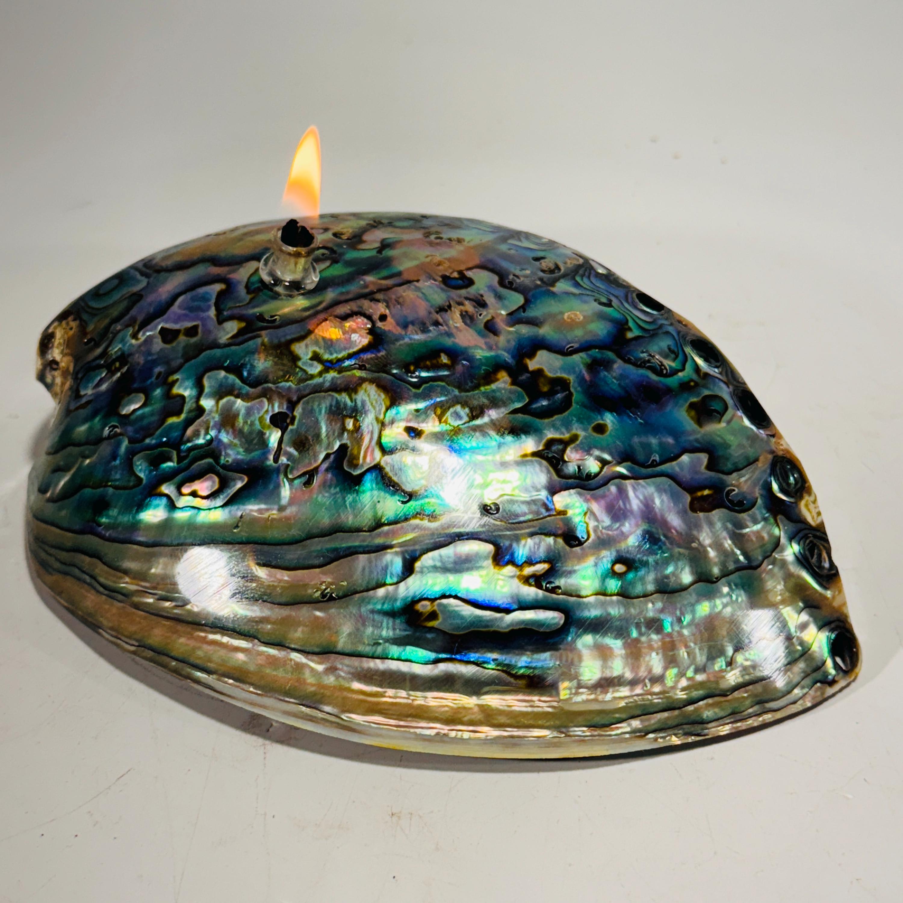 Rock Candle - Pāua Shell | amazing irridescent coloring, Agate oil lamp, unique home decor, shell, seashore or candle lover gift