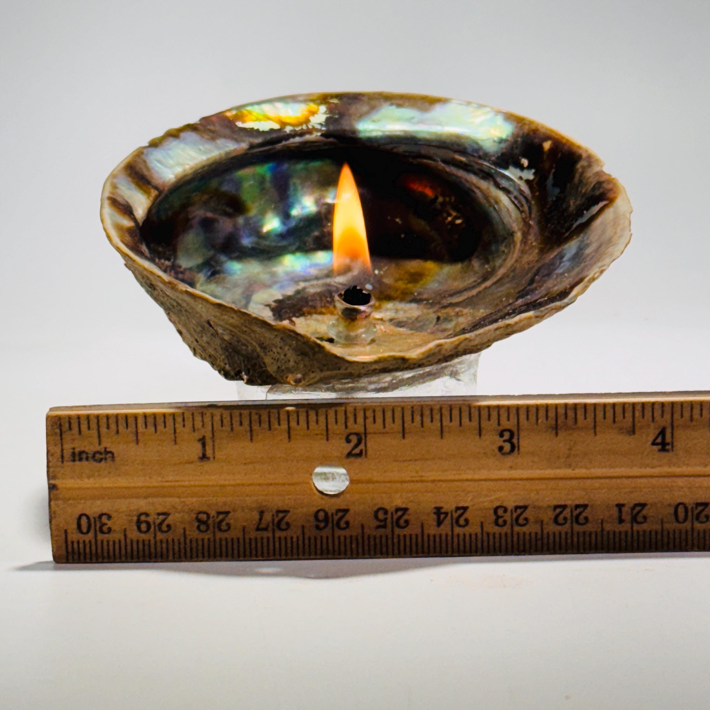 Rock Candle - Pāua Shell inside | amazing irridescent coloring, Agate oil lamp, unique home decor, shell, seashore or candle lover gift