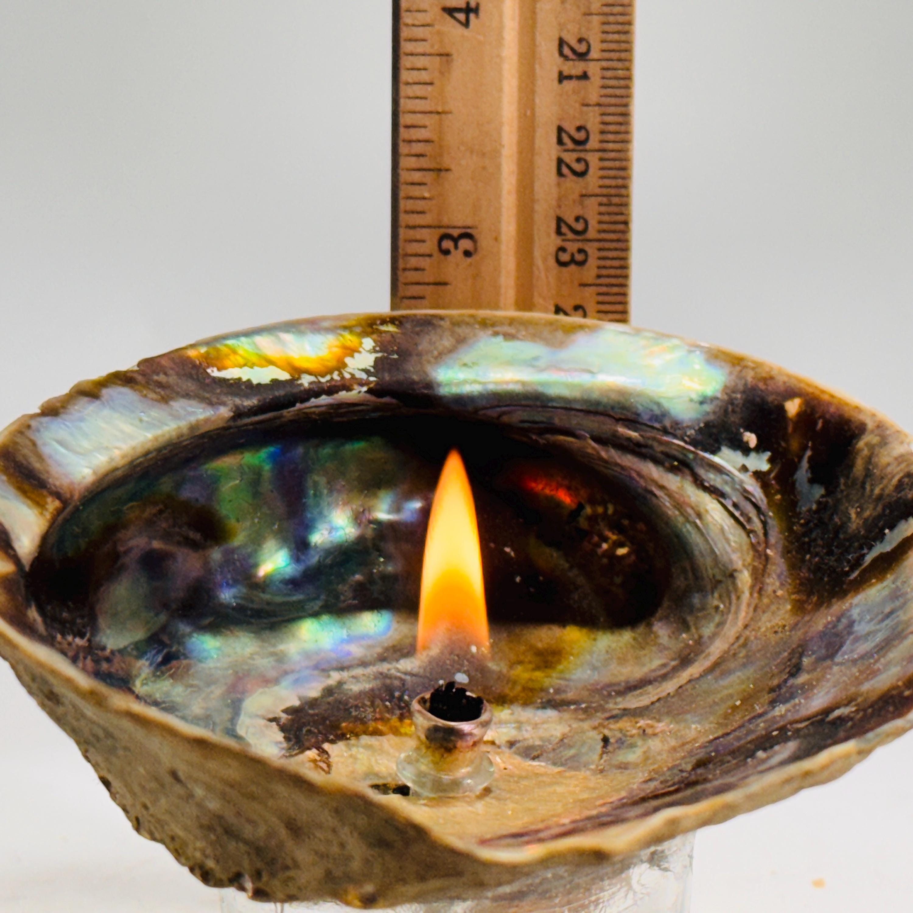 Rock Candle - Pāua Shell inside | amazing irridescent coloring, Agate oil lamp, unique home decor, shell, seashore or candle lover gift