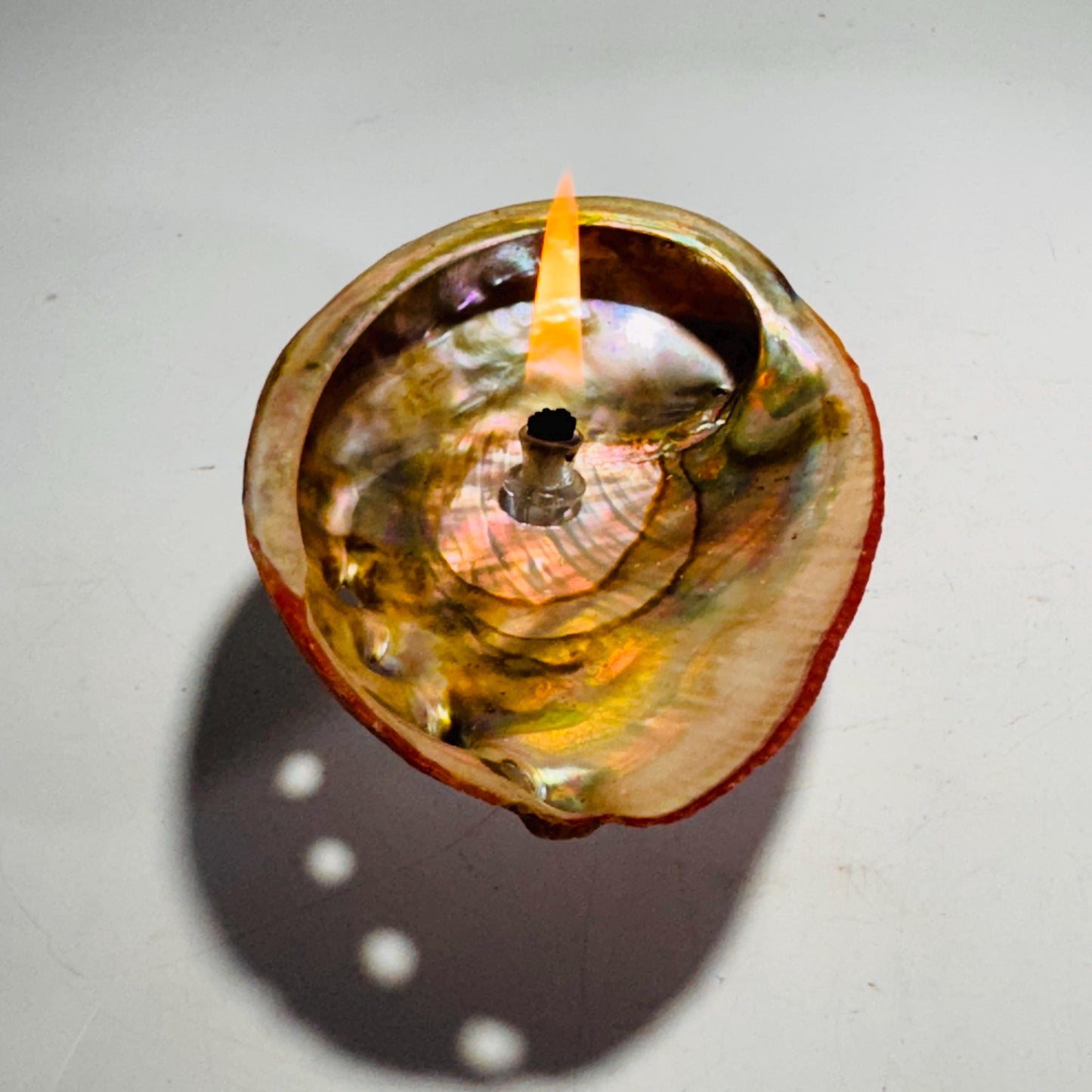 [shopname] - Rock Candle - Pink Abalone Shell, rock decor