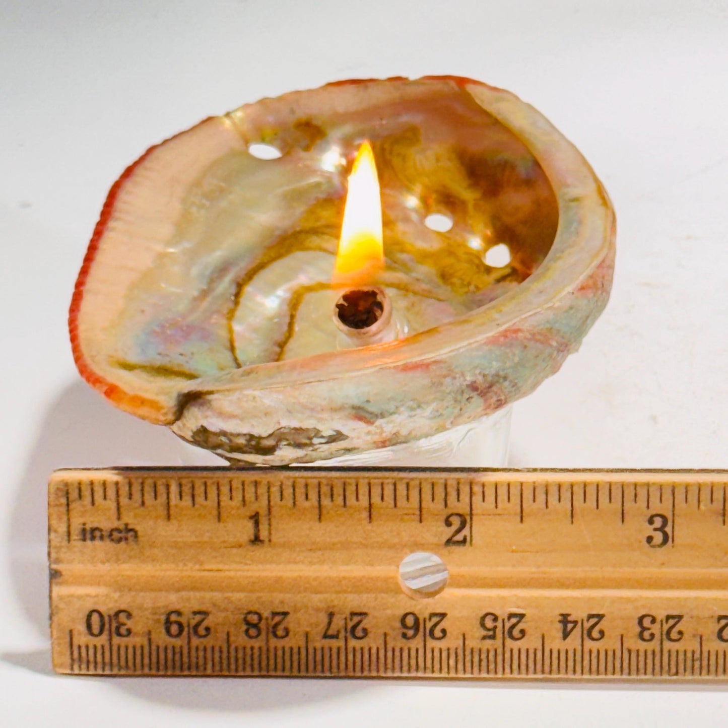 [shopname] - Rock Candle - Pink Abalone Shell, rock decor