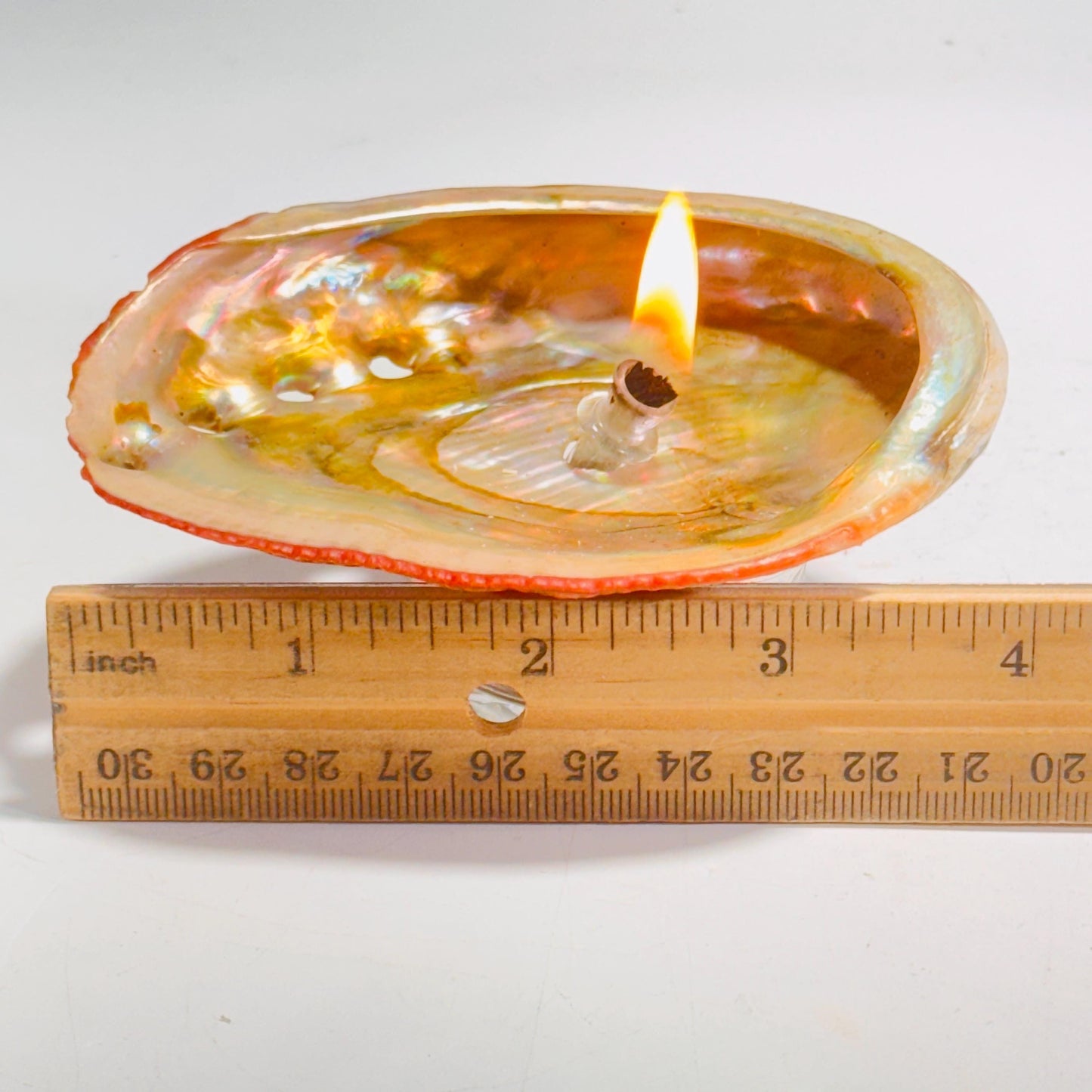 [shopname] - Rock Candle - Pink Abalone Shell, rock decor