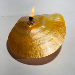 Rock Candle-Gold White Mother of Pearl Shell | gorgeous yellow shell, rock oil lamp, unique home decor, shell, seashore or candle lover gift