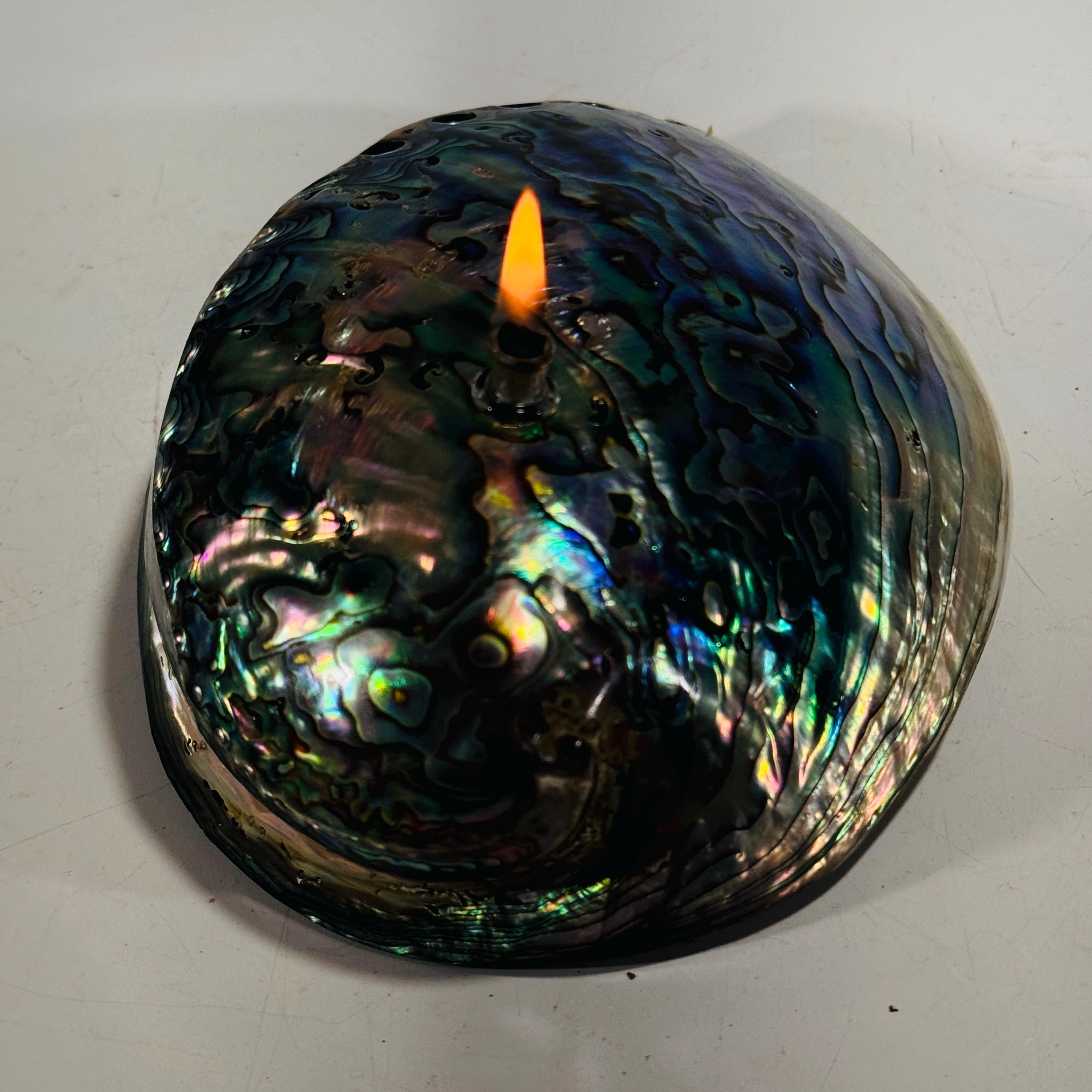 Rock Candle - Pāua Shell | amazing irridescent coloring, Agate oil lamp, unique home decor, shell, seashore or candle lover gift