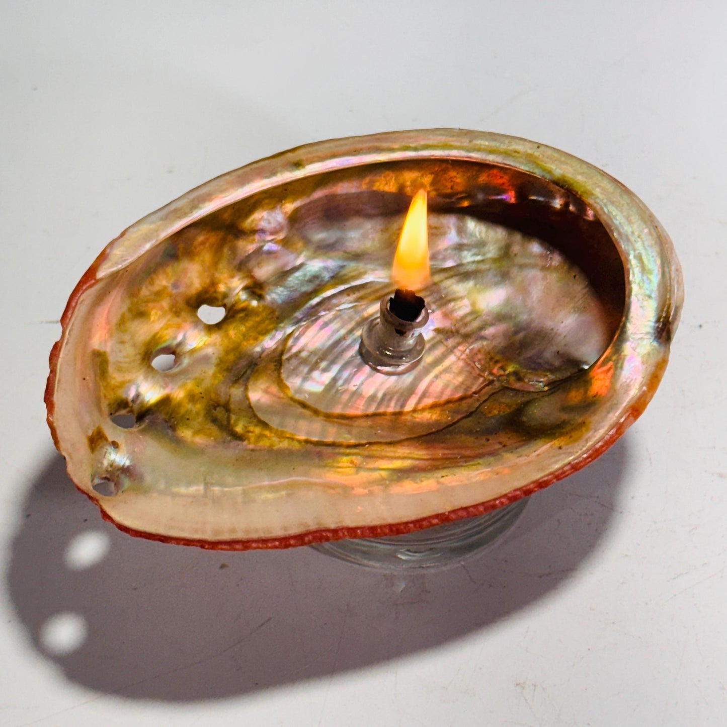 [shopname] - Rock Candle - Pink Abalone Shell, rock decor