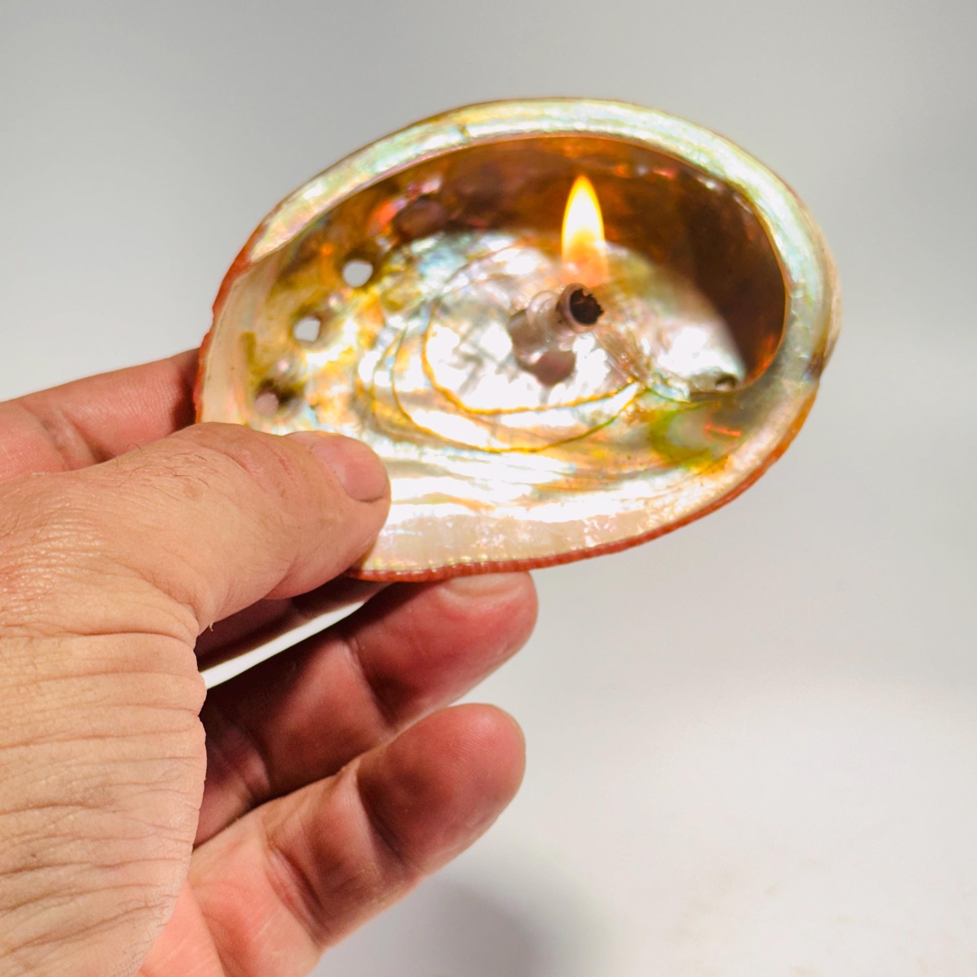[shopname] - Rock Candle - Pink Abalone Shell, rock decor