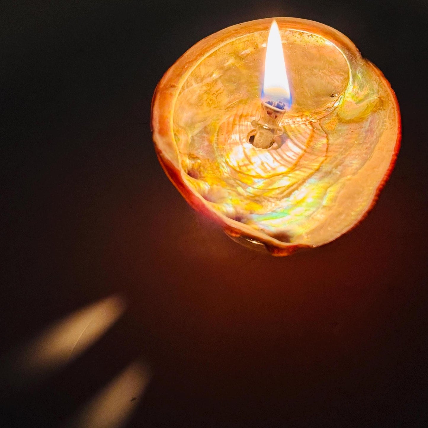 [shopname] - Rock Candle - Pink Abalone Shell, rock decor