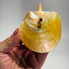 Rock Candle-Gold White Mother of Pearl Shell | gorgeous yellow shell, rock oil lamp, unique home decor, shell, seashore or candle lover gift