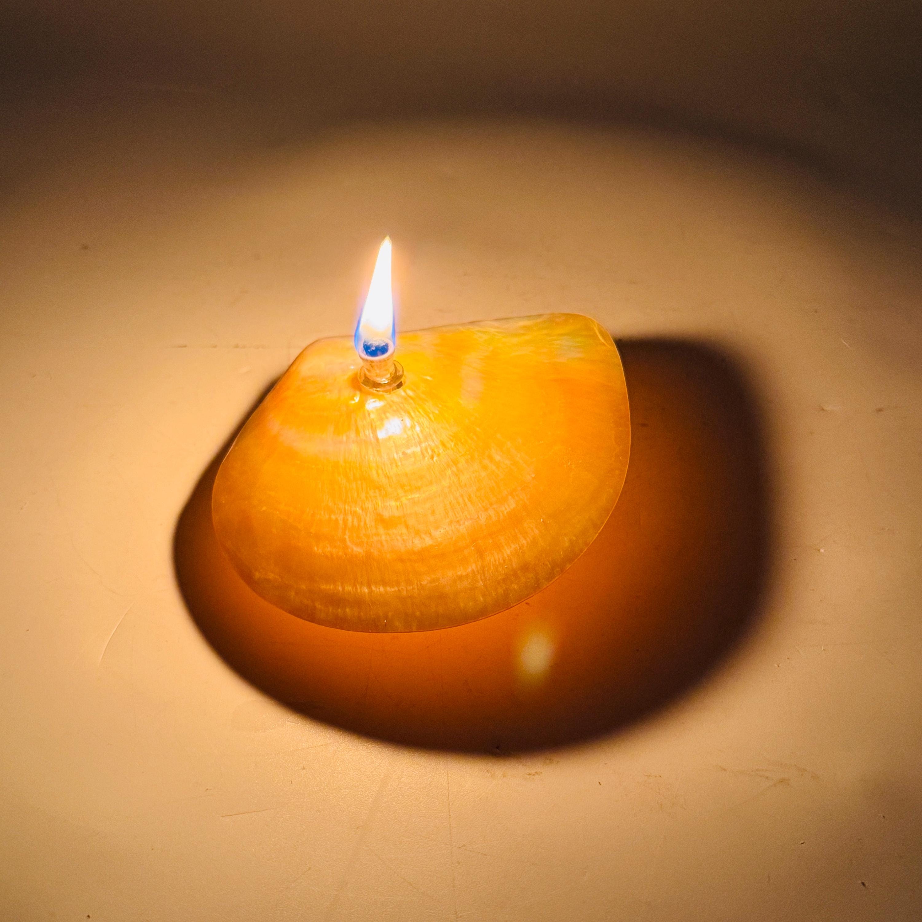 Rock Candle-Gold White Mother of Pearl Shell | gorgeous yellow shell, rock oil lamp, unique home decor, shell, seashore or candle lover gift