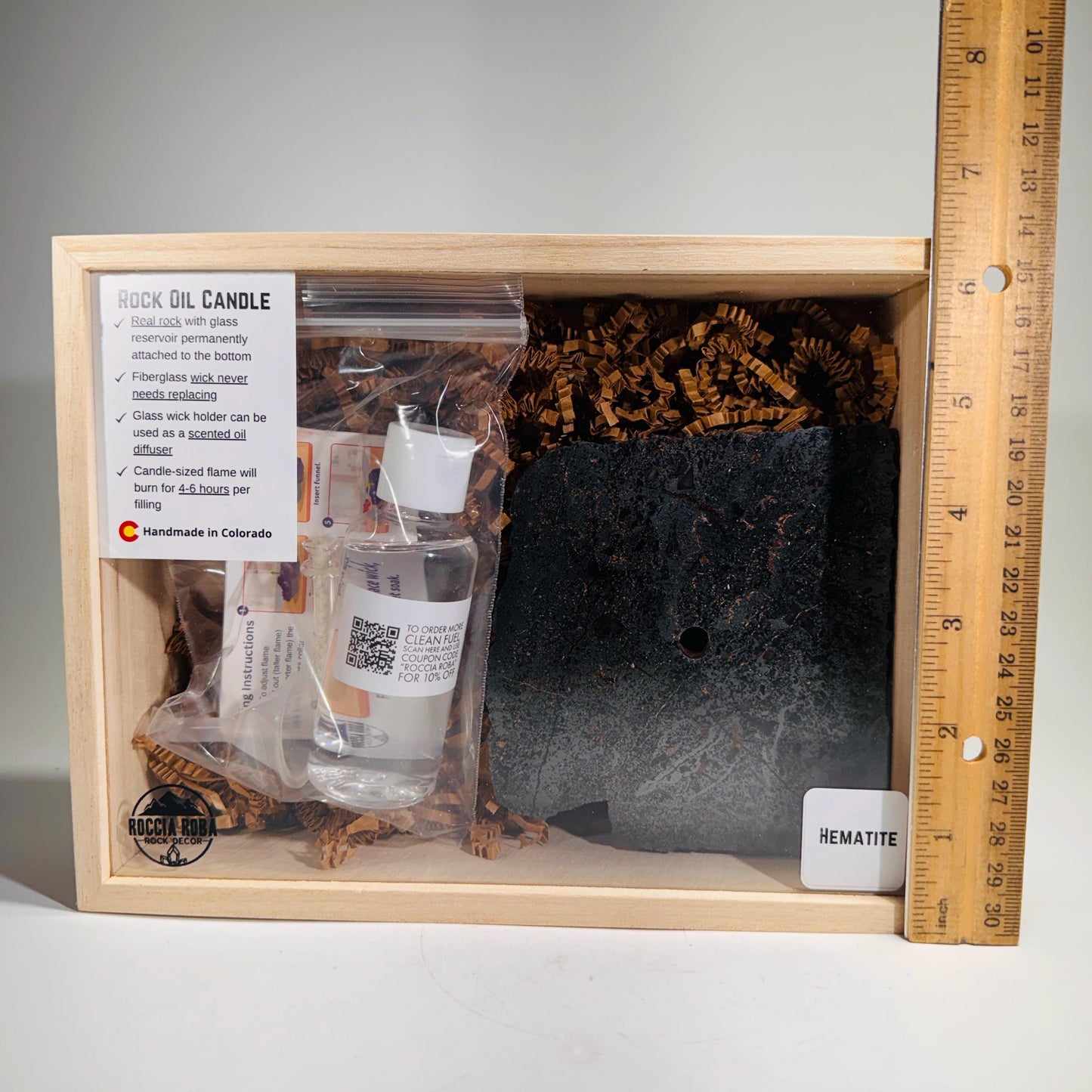 [shopname] - Hematite Rock Candle Gift Box, rock decor