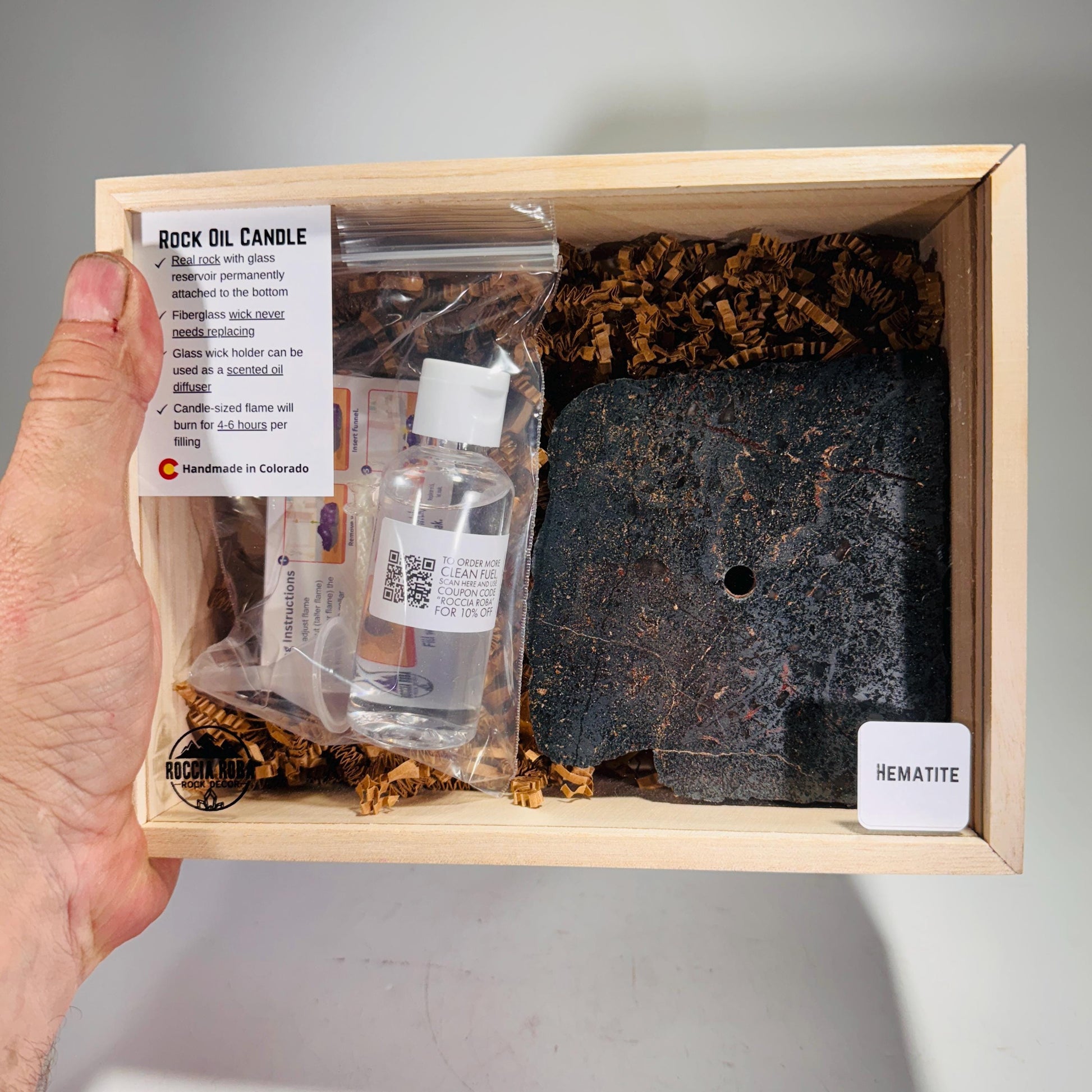 [shopname] - Hematite Rock Candle Gift Box, rock decor