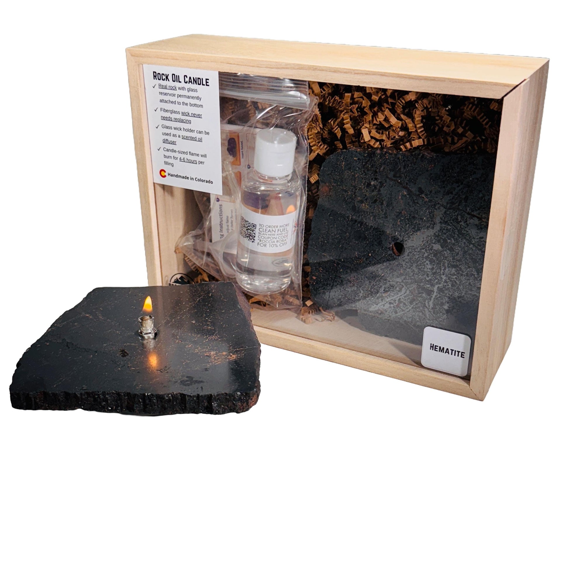 [shopname] - Hematite Rock Candle Gift Box, rock decor