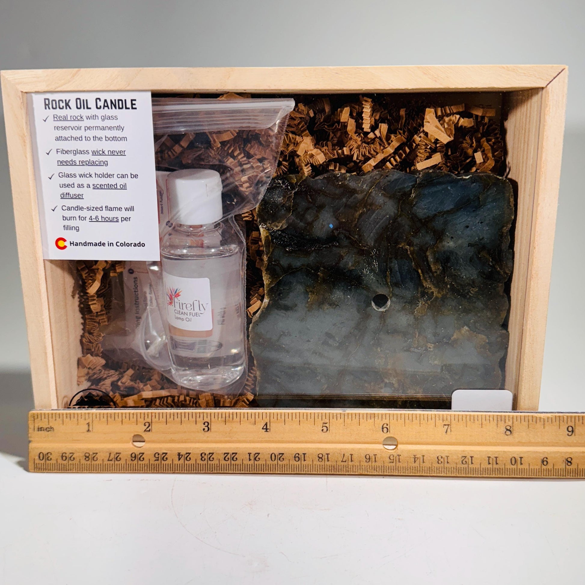 [shopname] - Labradorite Rock Candle Gift Box, rock decor