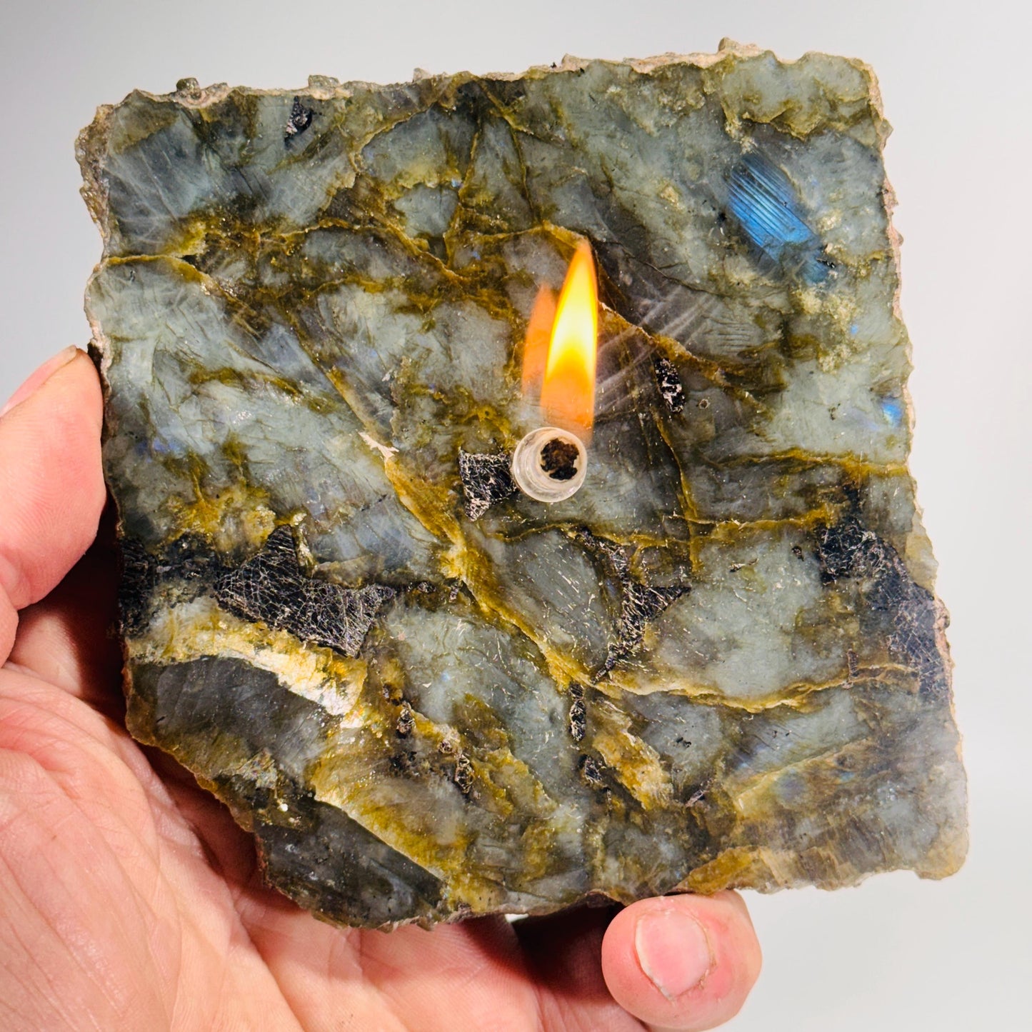 [shopname] - Labradorite Rock Candle Gift Box, rock decor