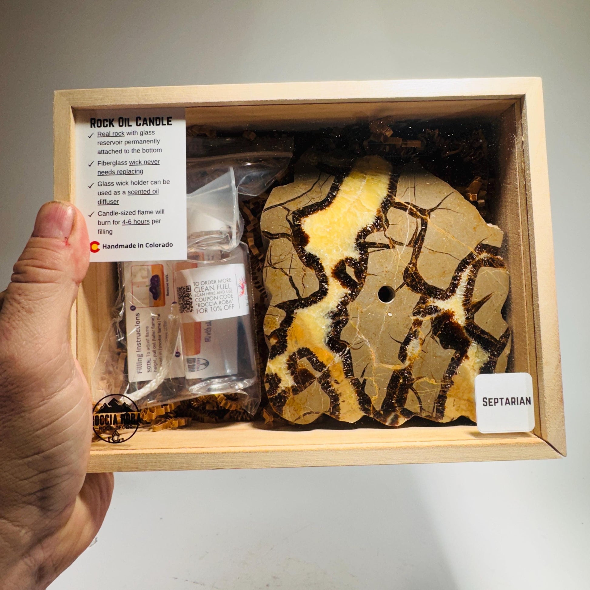 [shopname] - Septarian Rock Oil Candle Gift Box, rock decor