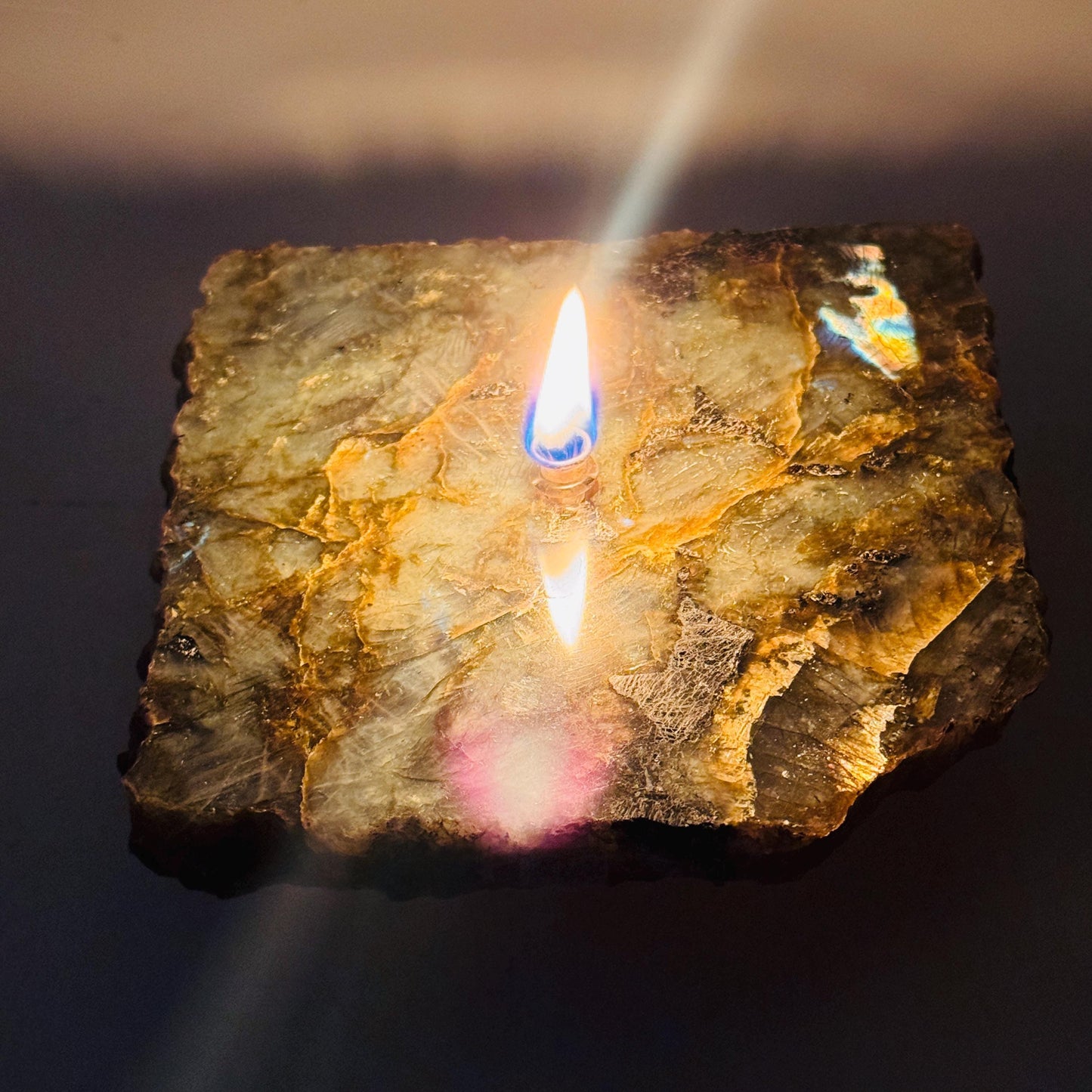 [shopname] - Labradorite Rock Candle Gift Box, rock decor