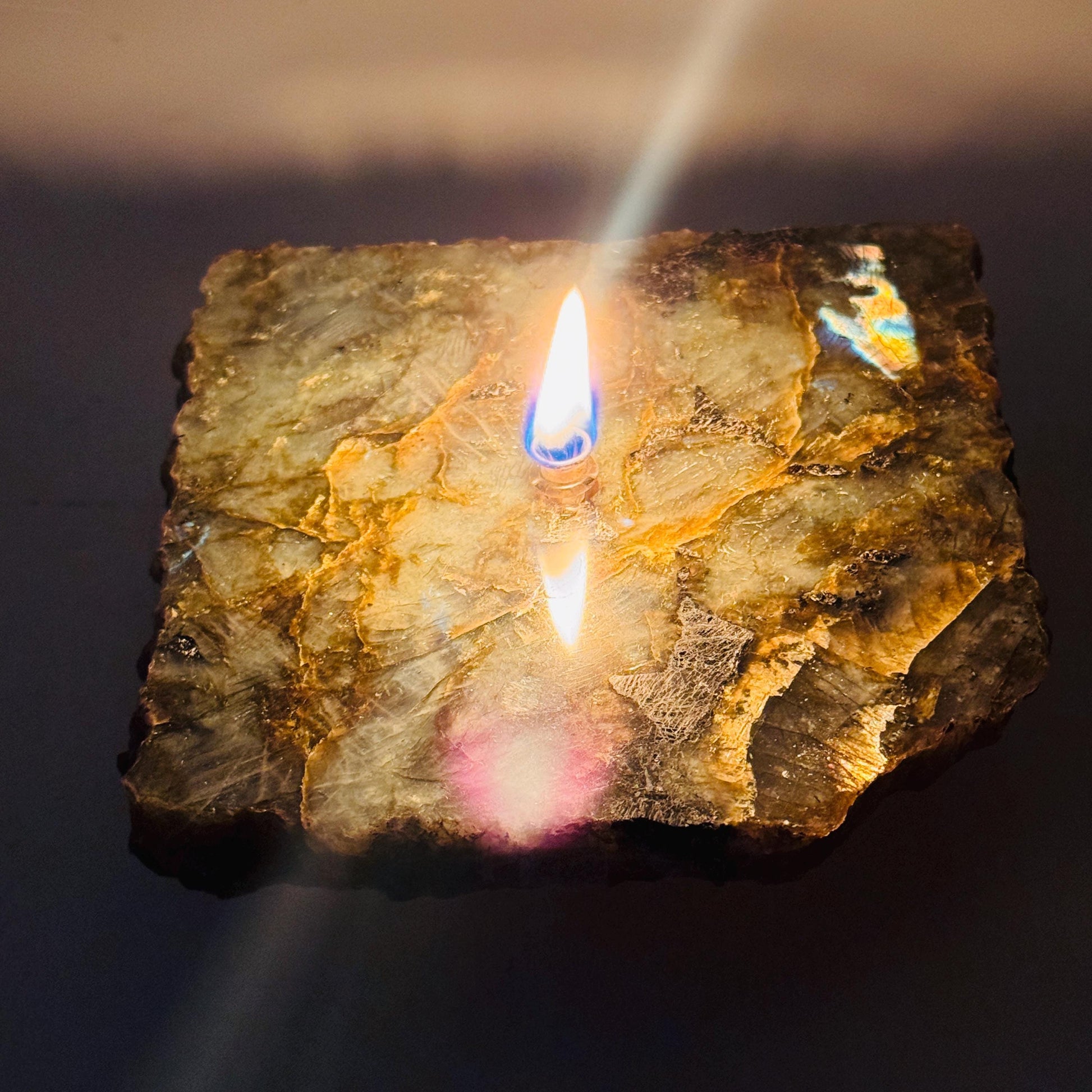 [shopname] - Labradorite Rock Candle Gift Box, rock decor