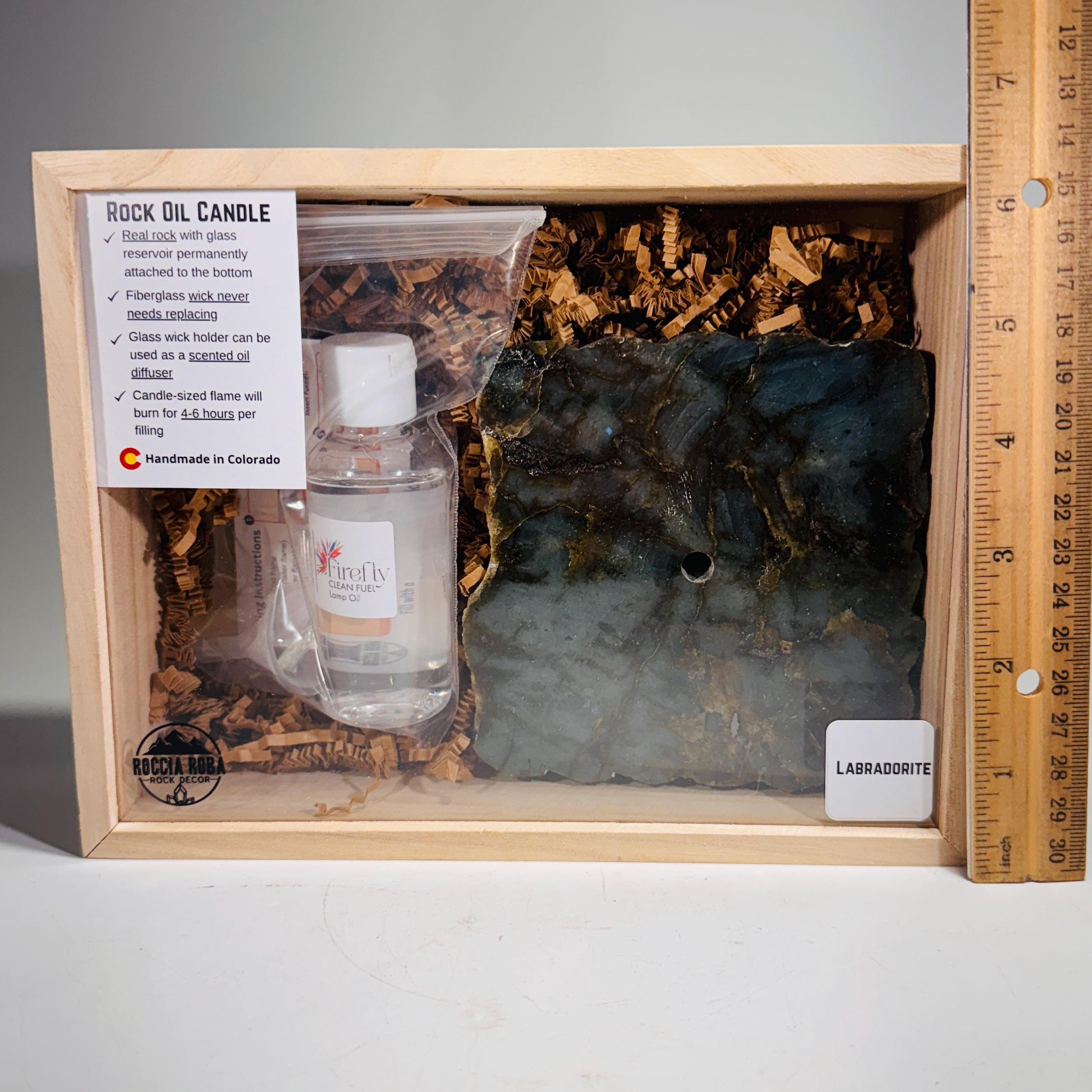 [shopname] - Labradorite Rock Candle Gift Box, rock decor