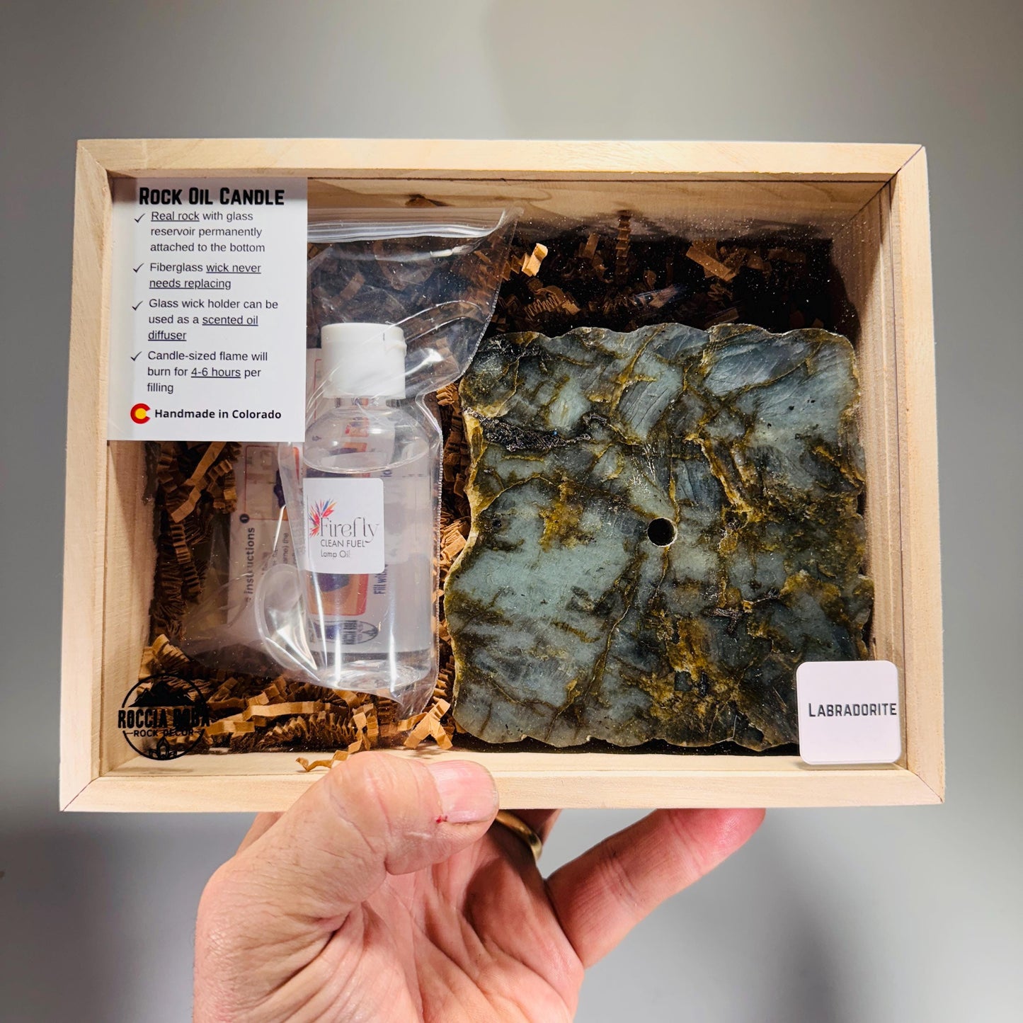 [shopname] - Labradorite Rock Candle Gift Box, rock decor