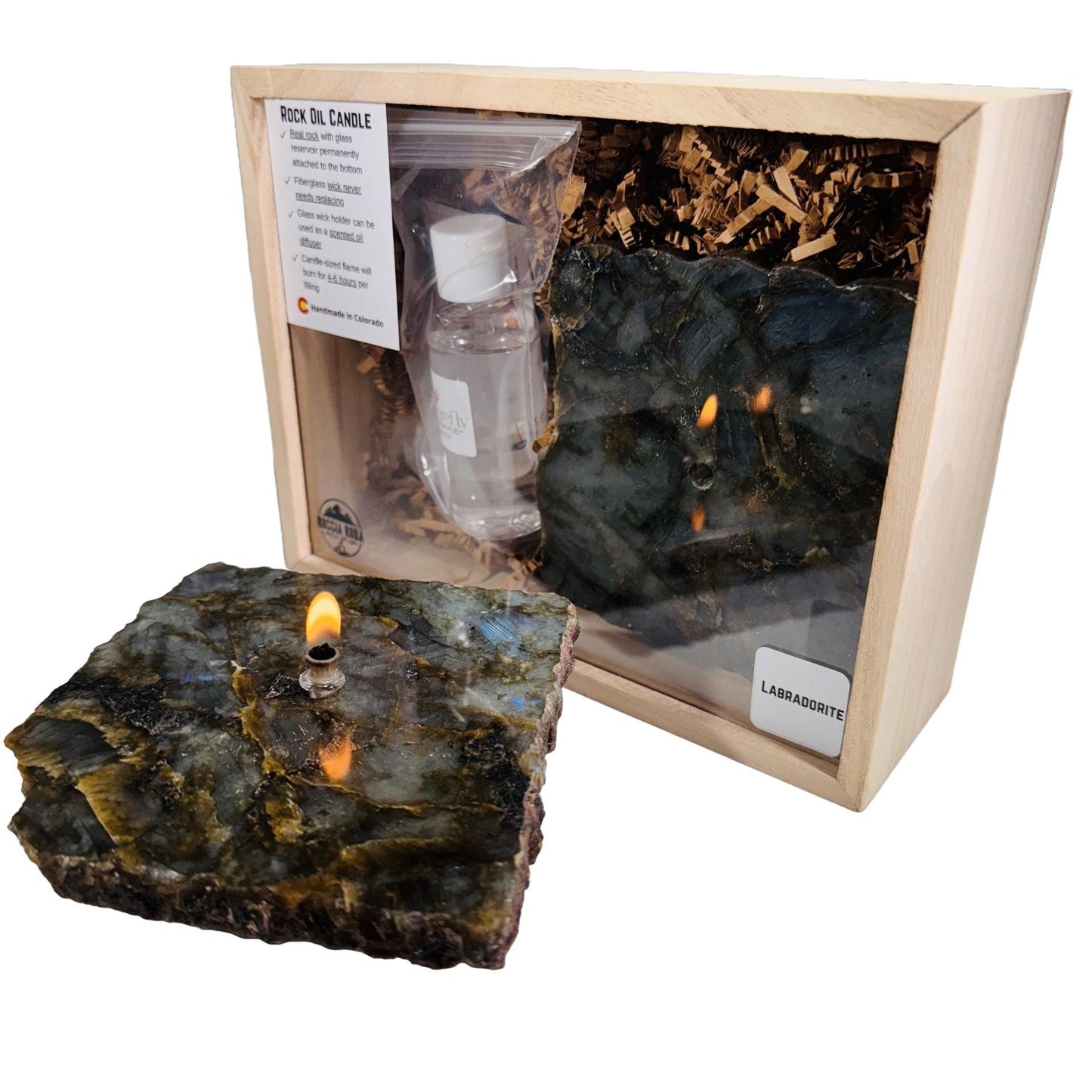[shopname] - Labradorite Rock Candle Gift Box, rock decor