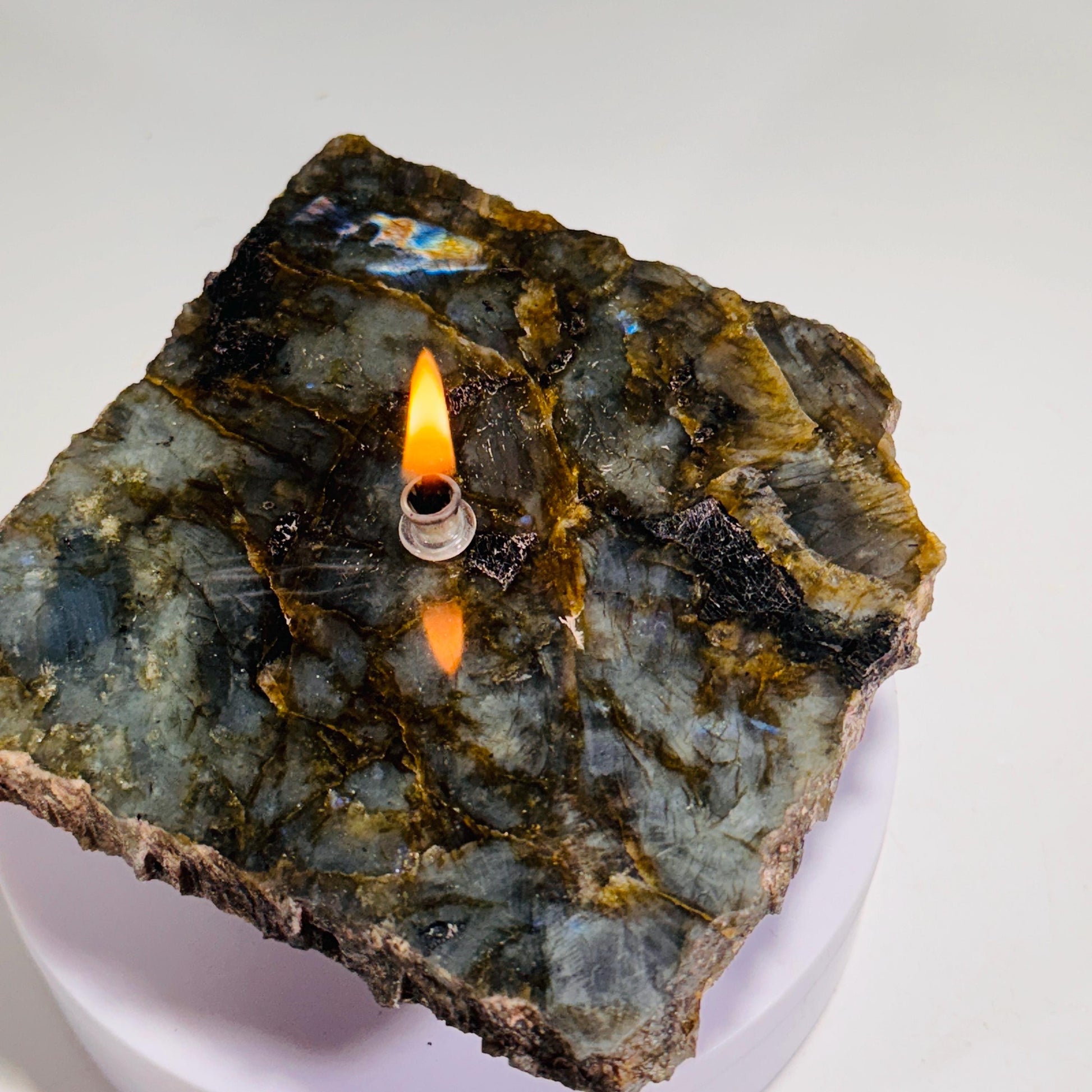 [shopname] - Labradorite Rock Candle Gift Box, rock decor