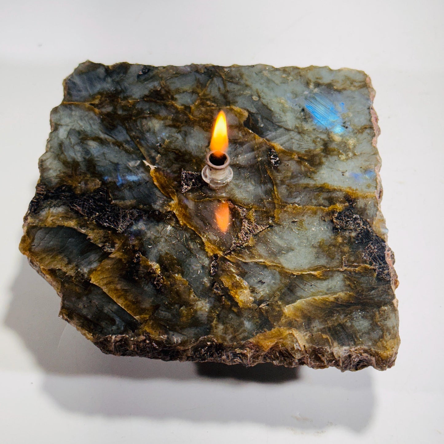 [shopname] - Labradorite Rock Candle Gift Box, rock decor