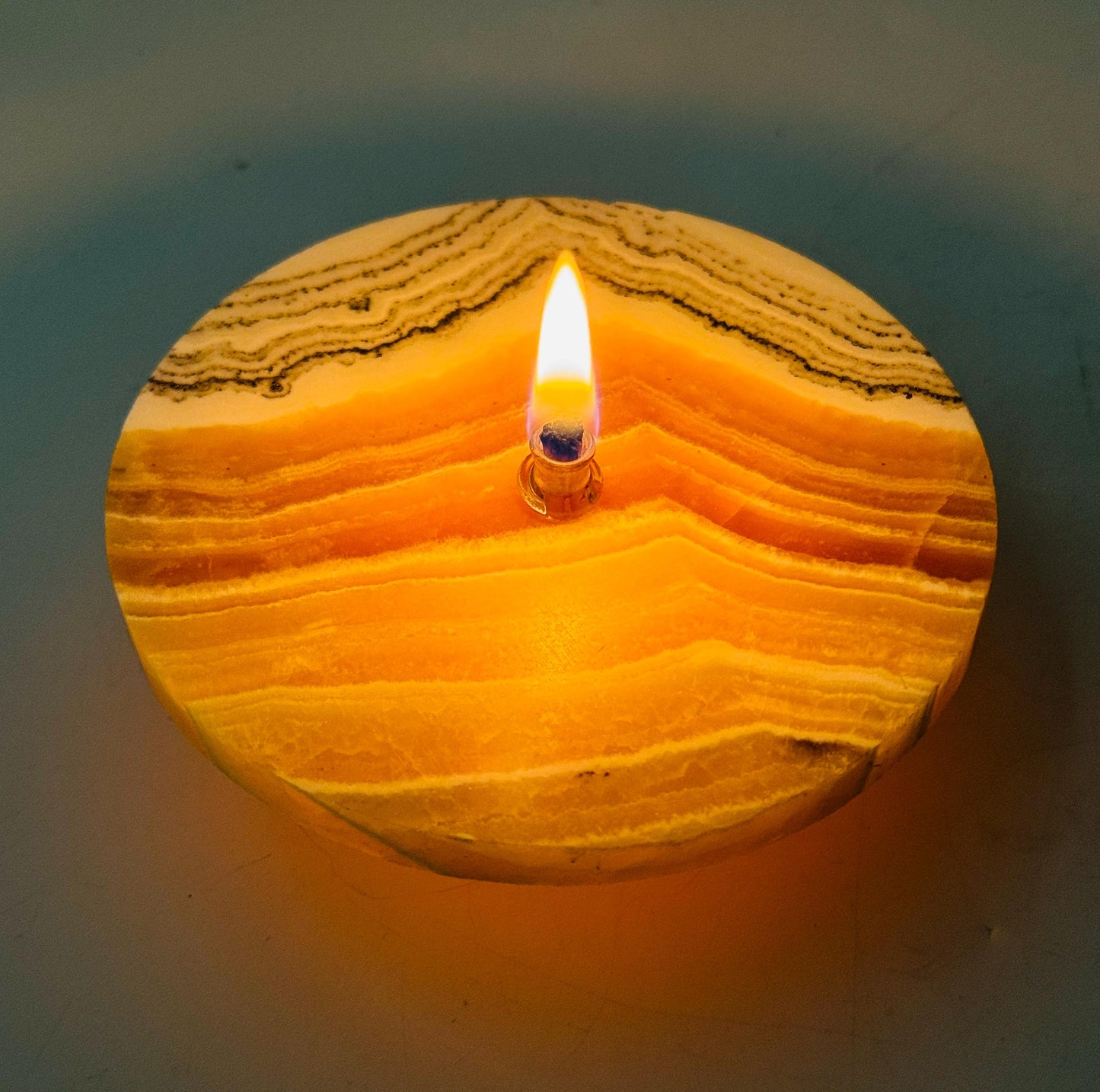 [shopname] - Grass Flower Calcite Rock Oil Candle, rock decor