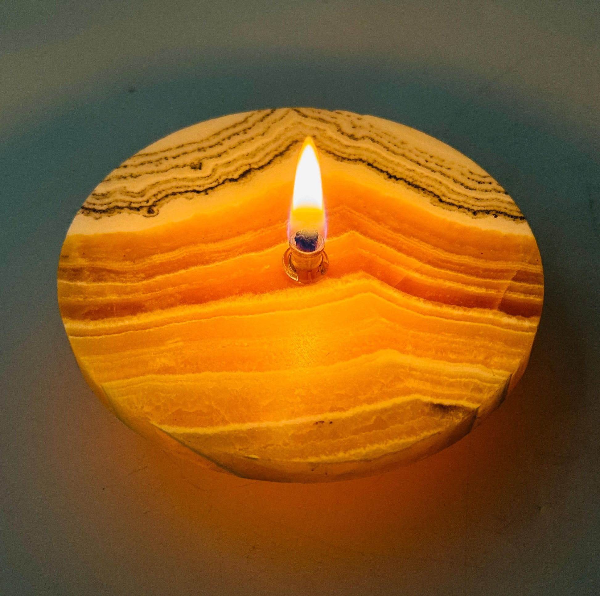 [shopname] - Grass Flower Calcite Rock Oil Candle, rock decor