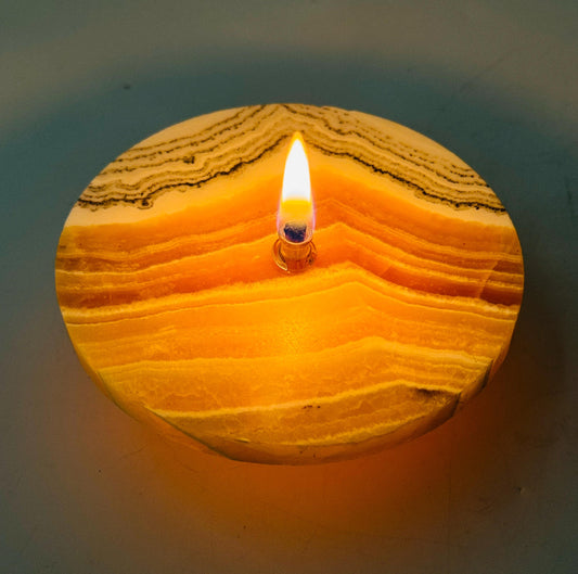 [shopname] - Grass Flower Calcite Rock Oil Candle, rock decor