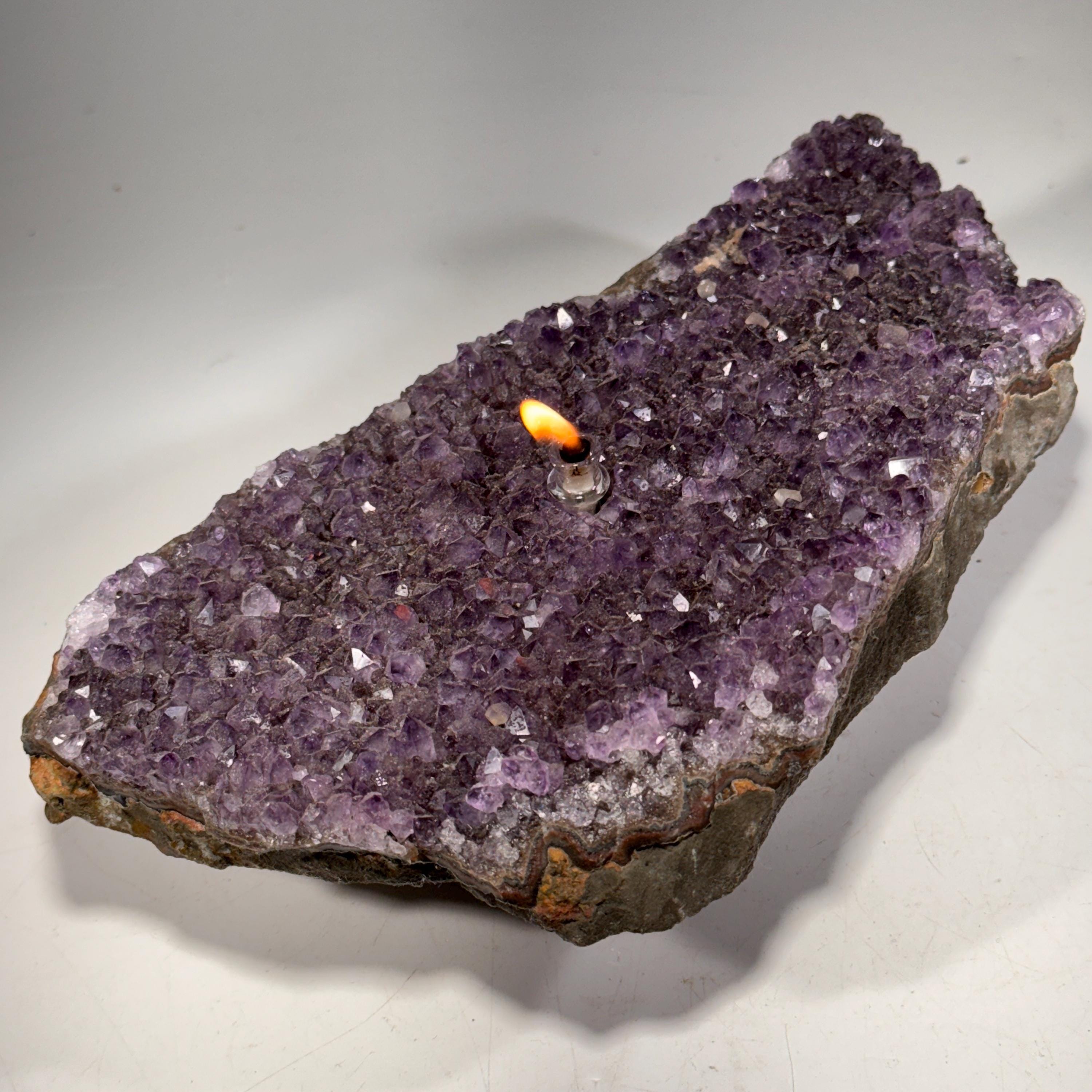 [shopname] - Rock oil lamp, Amethyst geode | crystal rock candle, amethyst lamp, crystal lamp, amethyst crystal, rock collector or candle enthusiast, rock decor