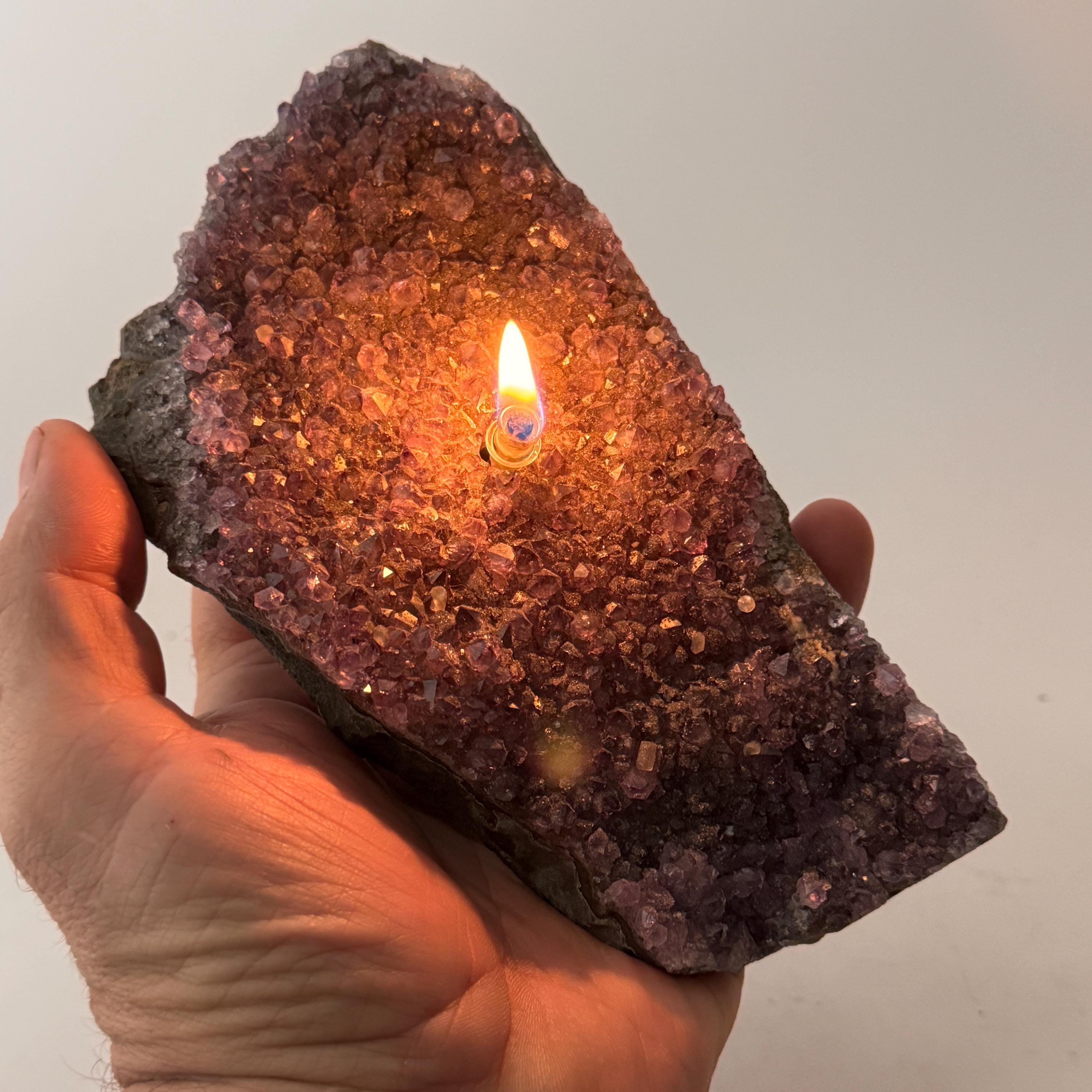 [shopname] - Rock oil lamp, Amethyst geode | crystal rock candle, amethyst lamp, crystal lamp, amethyst crystal, rock collector or candle enthusiast, rock decor