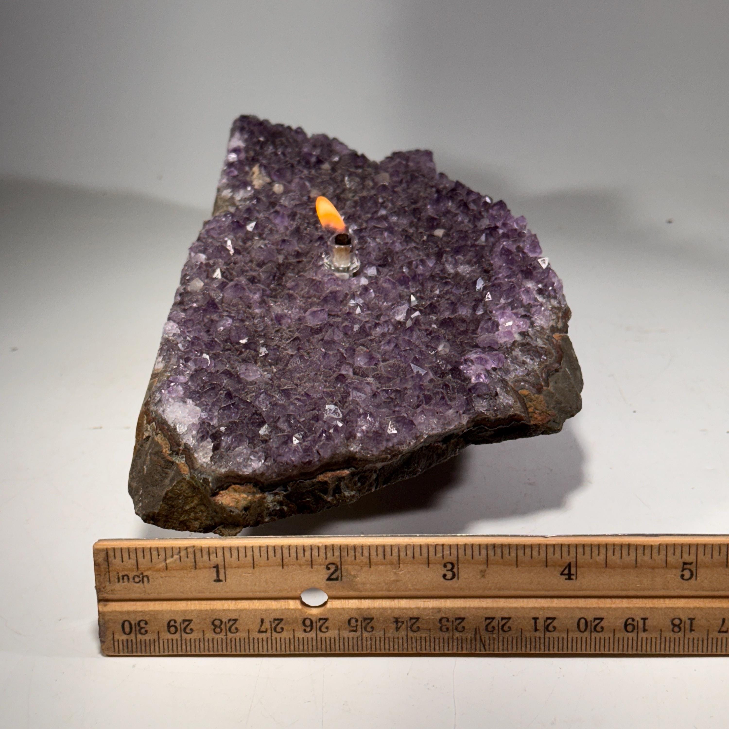 [shopname] - Rock oil lamp, Amethyst geode | crystal rock candle, amethyst lamp, crystal lamp, amethyst crystal, rock collector or candle enthusiast, rock decor